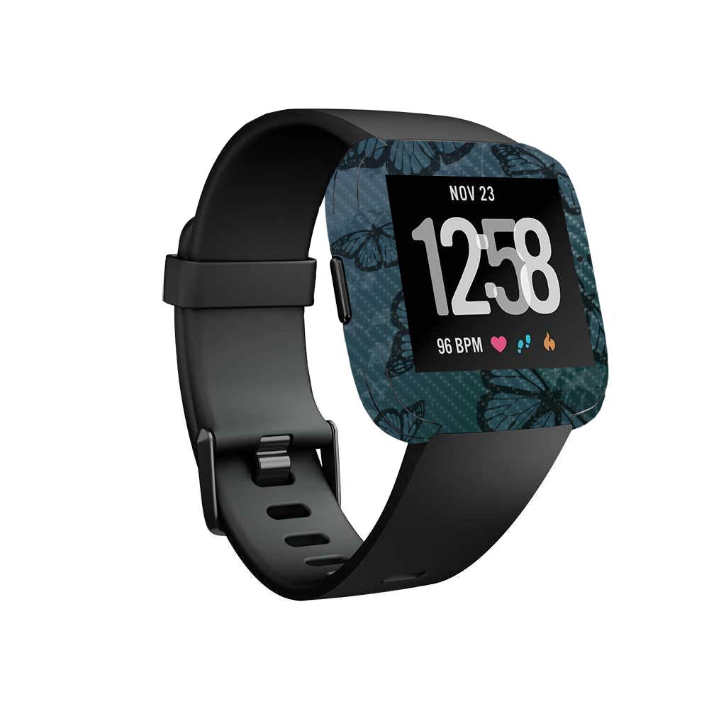 MightySkins Carbon Fiber Skin Cover for Fitbit Versa Smartwatch - Dark Butterfly Design | Protective & Durable Textured Finish | Easy to Apply & Remove | Made in USA | Perfect for Gym, Work & Everyday Use
