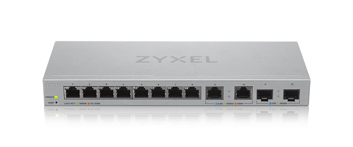 Zyxel XGS1210-12 12-Port Multi-Gigabit Web Managed Switch with 2x2.5G & 2x10G SFP+ Ports - Desktop/Wall Mount Network Switch for Home Office & Small Business Networking