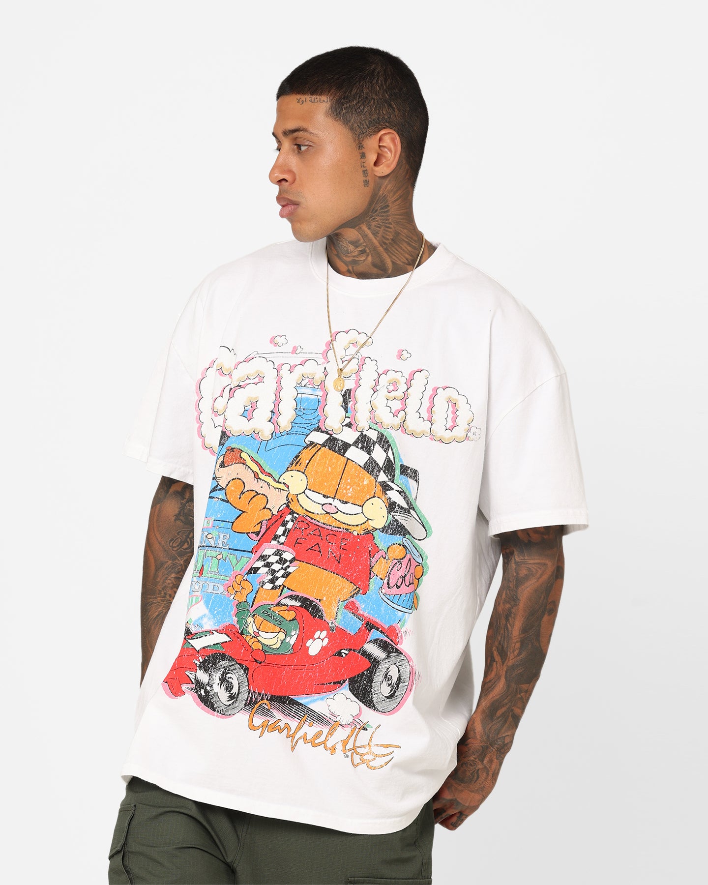 Vintage Garfield Graphic Heavyweight T-Shirt - White | Retro Cartoon Tee for Men & Women | Perfect for Casual Wear, Cosplay & Pop Culture Fans