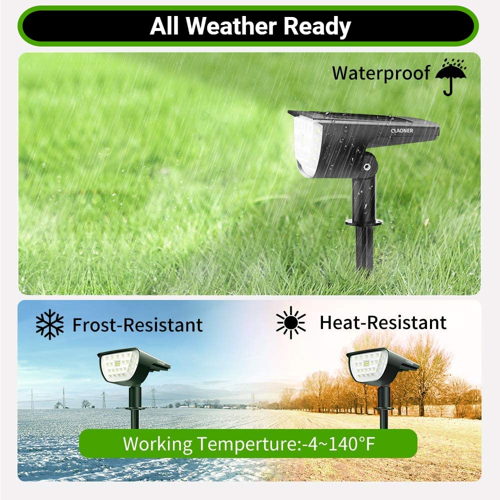 Solar Spot Lights Outdoor - 32 LED Waterproof IP65 Landscape Lighting with 3 Modes, 2-in-1 Flood & Spotlight for Yard, Garden, Backyard, Trees, Pathway (2 Pack) - Perfect for Patio Decor, Driveway Illumination & Holiday Lighting