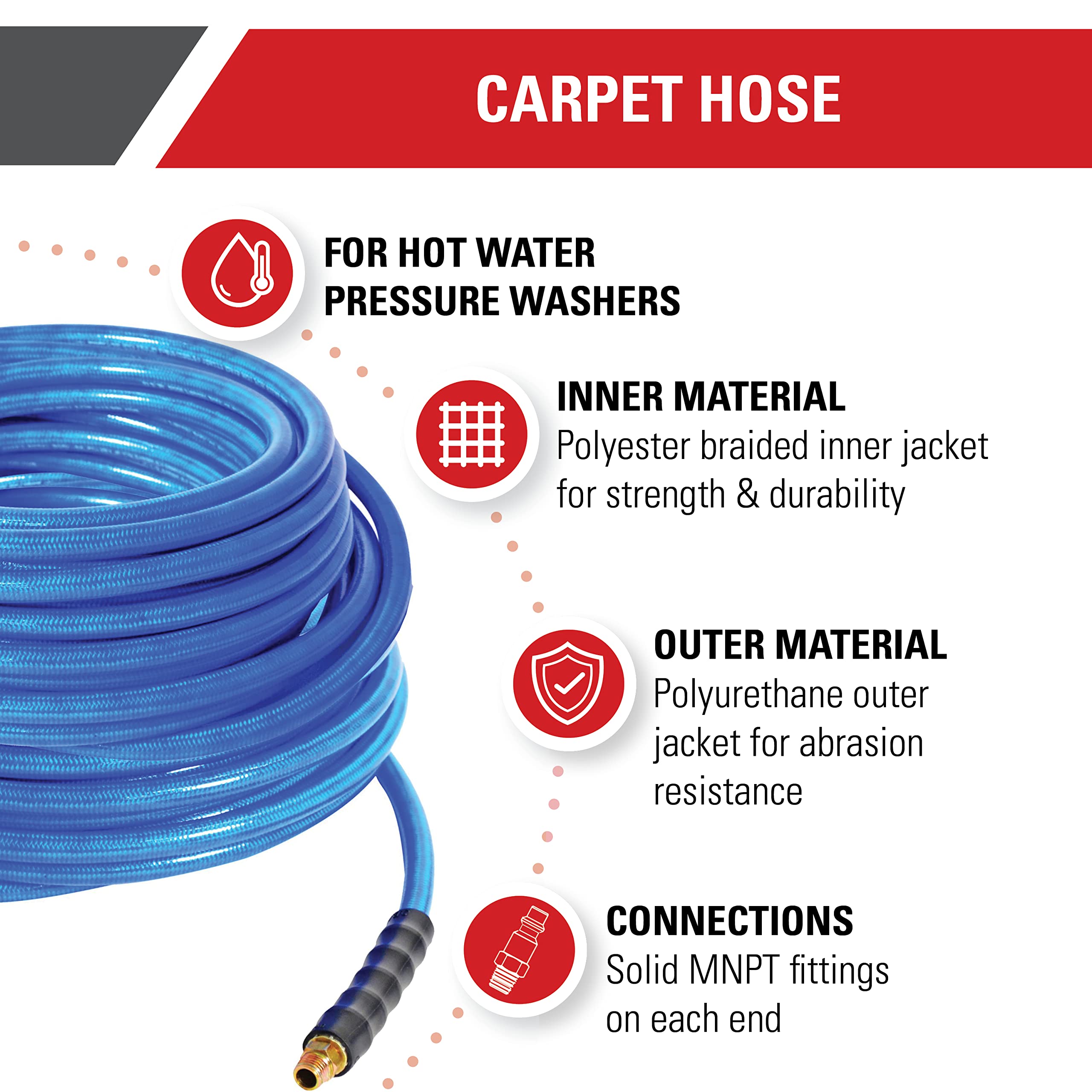 OEM Technologies 30144 High Pressure Carpet Cleaning Hose - 3000 PSI, 1/4 Inch x 200 Feet, Blue - Hot & Cold Water Resistant for Professional Carpet Cleaning, Home & Commercial Use