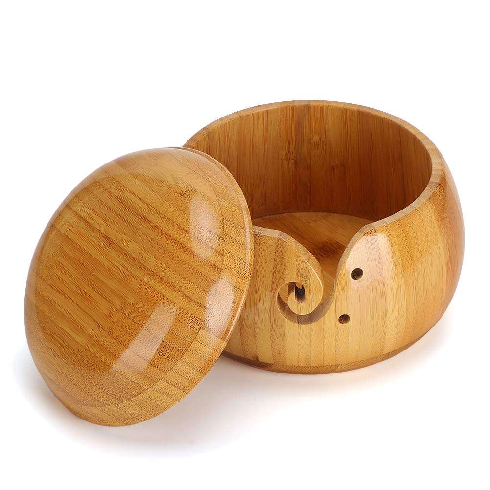 6 Inch Handmade Wooden Yarn Bowl for Knitting & Crochet - Decorative Yarn Storage Organizer with Smooth Groove for Smooth Yarn Feeding - Perfect for Crafters, DIY Enthusiasts & Home Decor