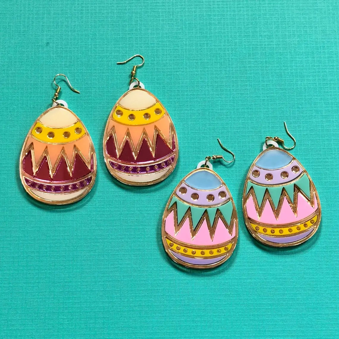 Vibrant Easter Egg Acrylic Earrings - Pastel Pink, Sky Blue & Teal Dangle Earrings for Women | Easter Party Accessories, Spring Festival Jewelry Gift