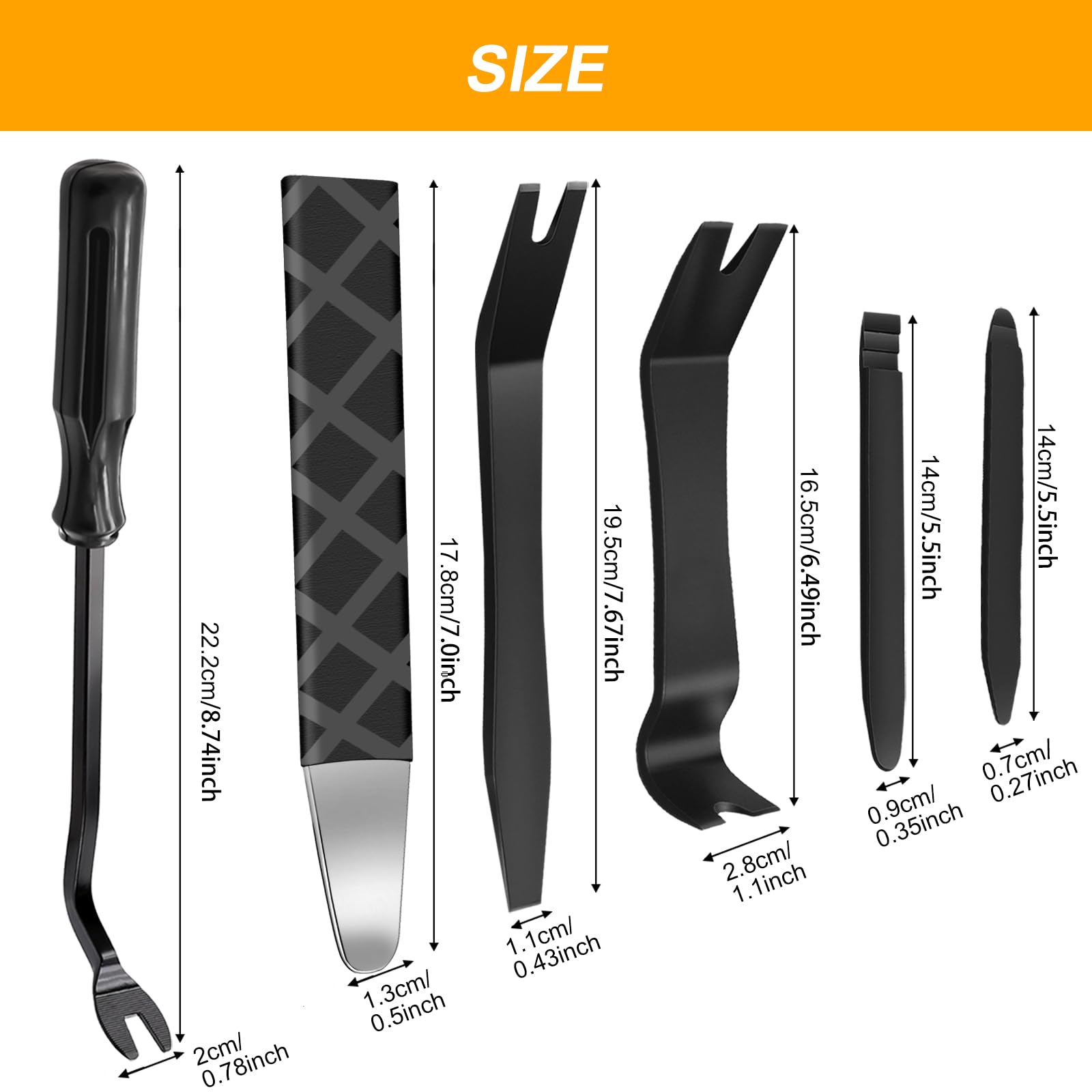 6PCS Auto Trim Removal Tool Kit - 4140 Pry Tool Metal Pry Bar Set for Door Panel & Dash Removal - Automotive Car Radio Audio Installer Kit (Black) - Perfect for Car Repair, DIY Projects & Professional Use