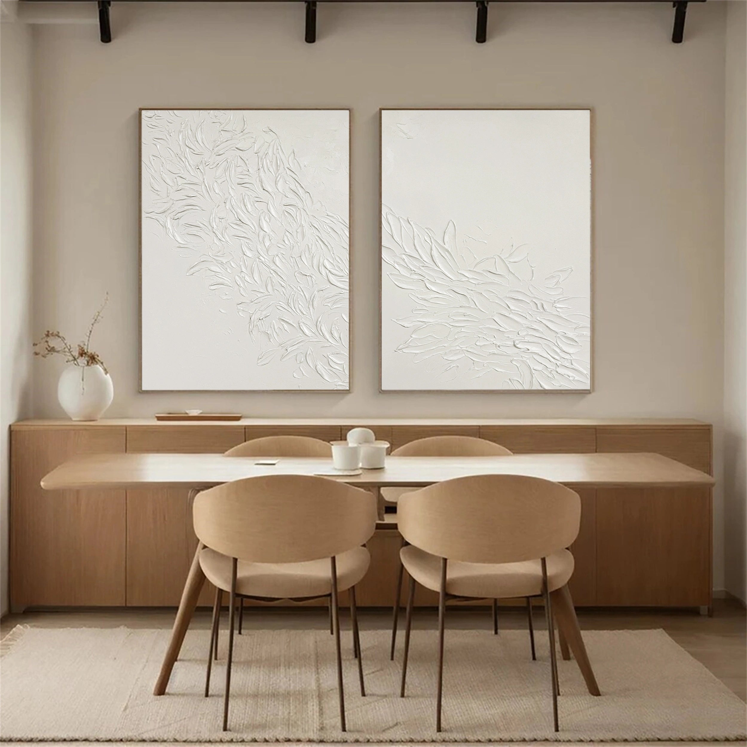 Minimalist Textured Plaster Art Paintings - Set of 2 Modern Abstract Wall Decor for Living Room, Bedroom & Office | #MM163