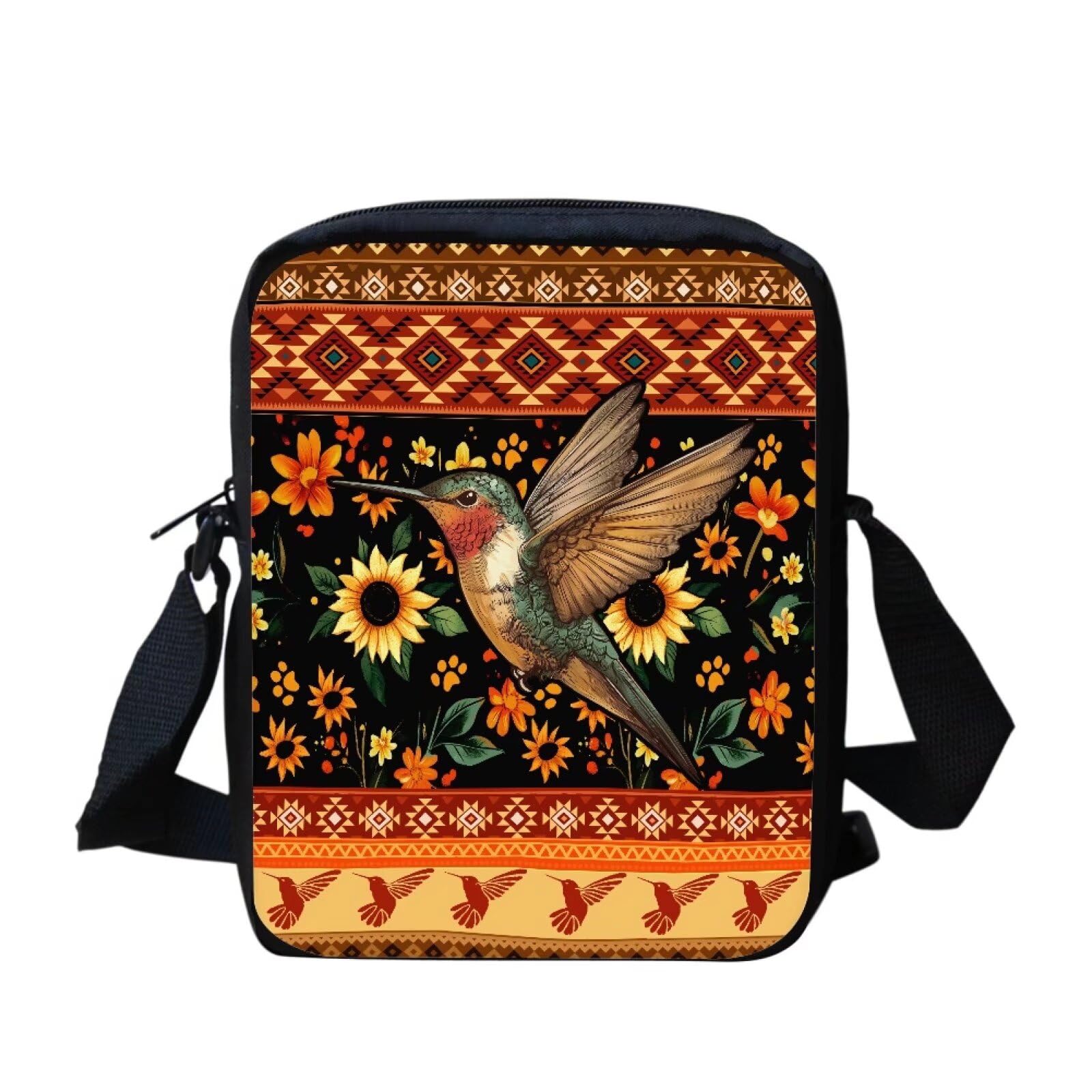 Aztec Tribal Hummingbird Crossbody Bag for Women & Men - Small Messenger Sling Bag with Phone Pocket - Perfect for Travel, Shopping & Daily Use
