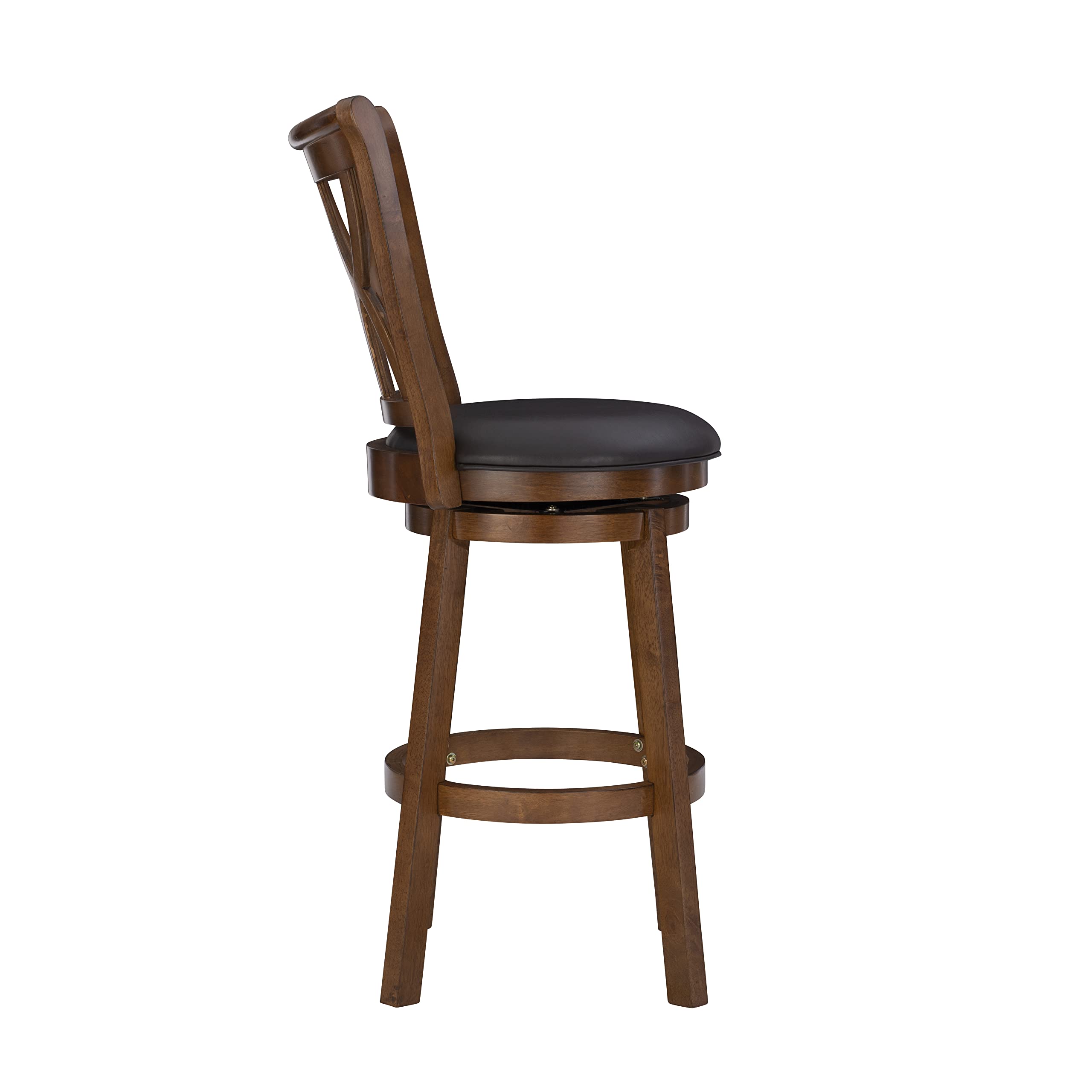 Powell Furniture Carmen Circular Brass Bar Stool - Espresso Wood with Black Upholstered Seat - Modern Kitchen Island & Home Bar Stool for Dining & Entertaining