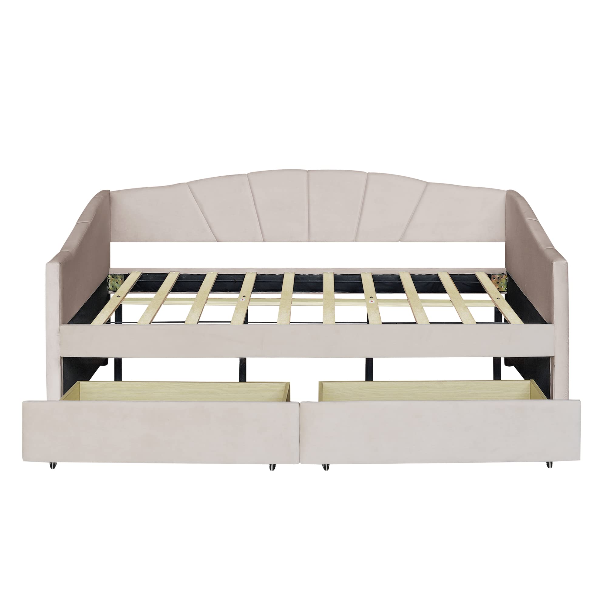 Harper & Bright Twin Daybed with Storage Drawers - Upholstered Sofa Bed for Bedroom & Living Room - Beige