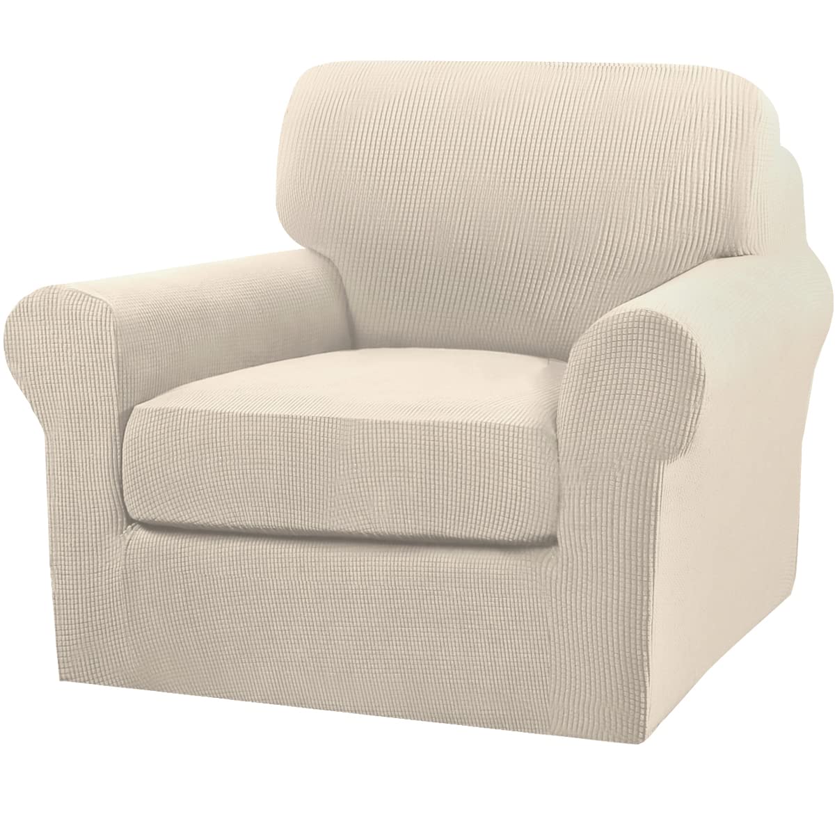 2-Piece Jacquard Chair Slipcovers for Living Room - Thick Armchair & Sofa Covers with Matching Cushion Covers (Biscotti Beige) - Perfect for Home Decor, Furniture Protection, and Seasonal Updates
