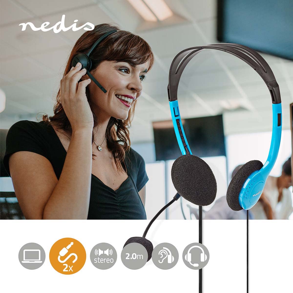 Nedis PC Gaming Headphones with Headband - 3.5mm Audio Jack for Computer, Laptop, Mobile - Perfect for Gaming, Online Classes & Remote Work