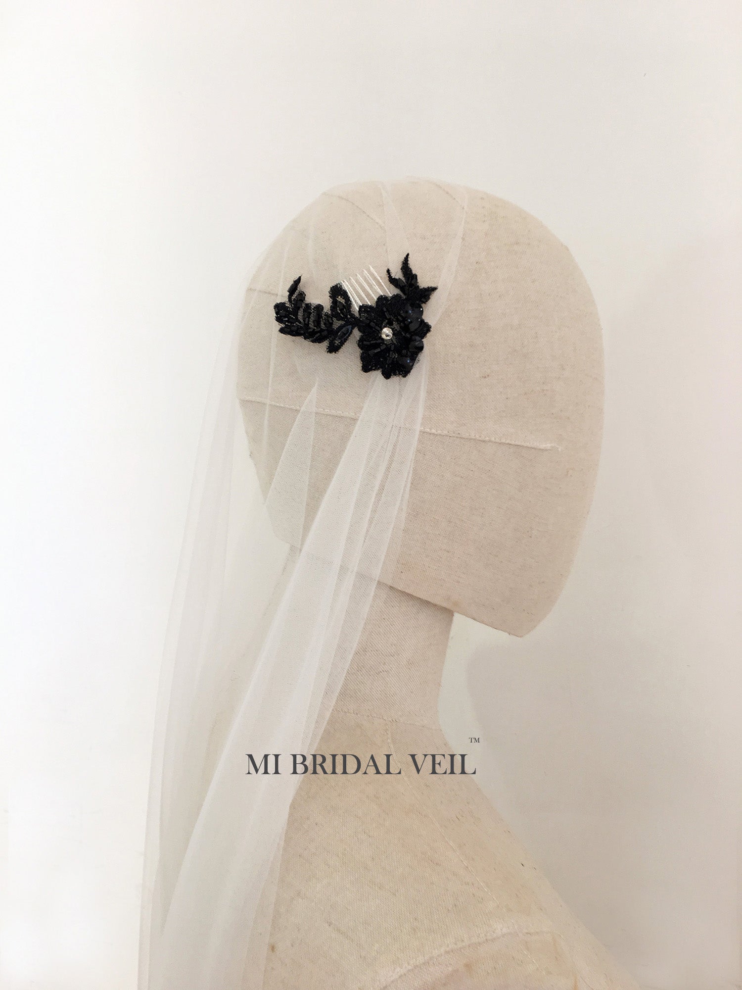 Juliet Cap Wedding Veil - Vintage Style Beaded Black Bridal Veil with Boho Charm | Perfect for Vintage Weddings, Boho Bridal Looks & Romantic Ceremonies
