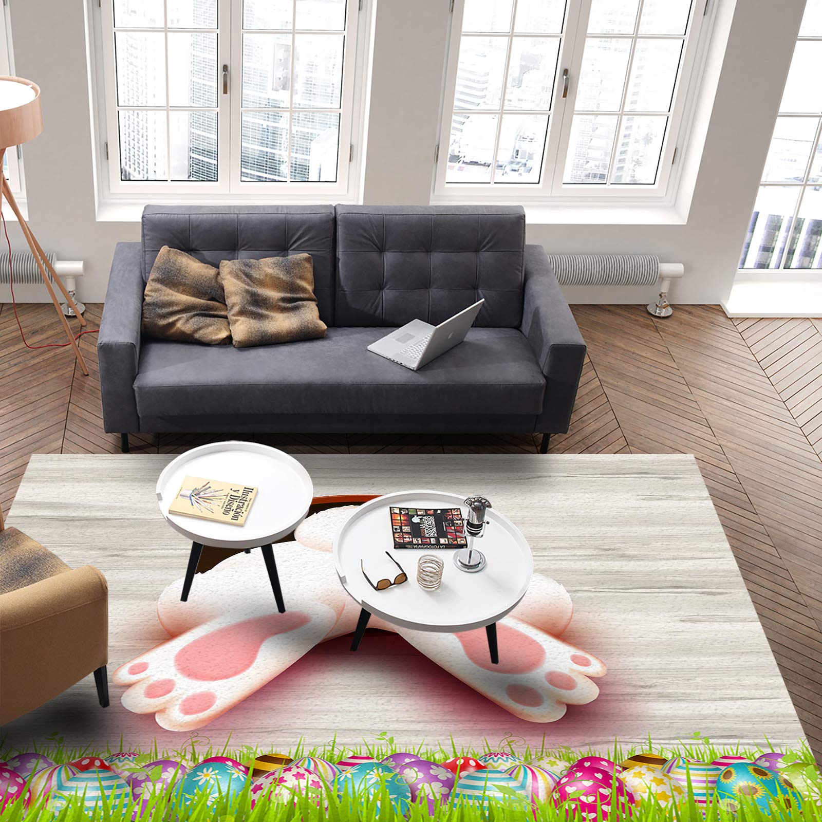 5'x8' Large Non-Slip Area Rug - Happy Easter Bunny Butt with Grass Eggs Design - Soft Floor Mat for Bedroom, Living Room, Kitchen - Perfect for Easter Decor & Home Comfort