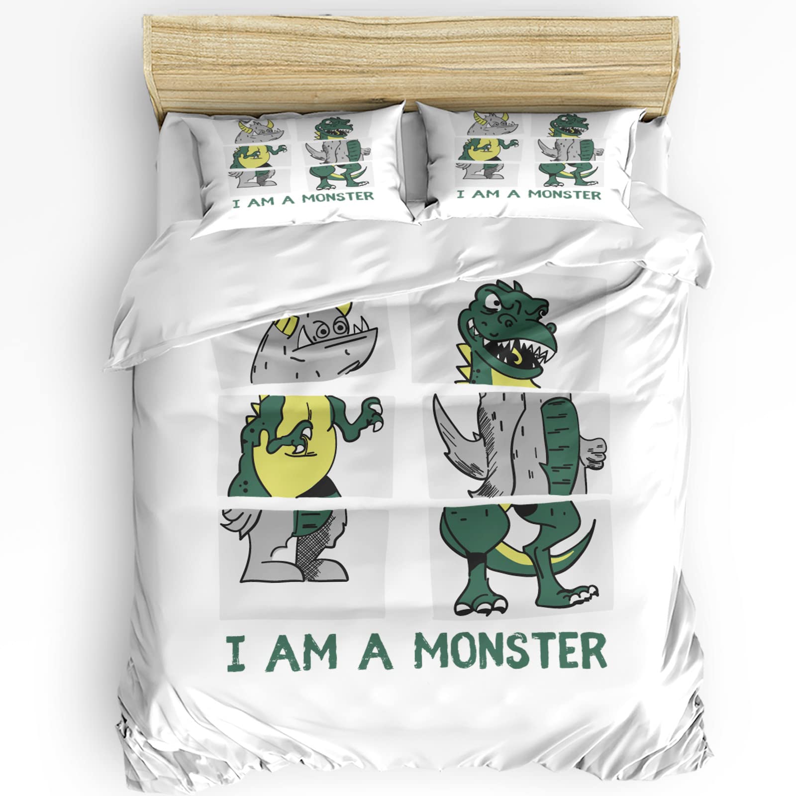 Dinosaur Print 3-Piece Duvet Cover Set Full Size - Soft Lightweight Comforter Cover with 2 Pillow Shams | Kids' Bedroom Decor, Boys' Themed Bedding, Jurassic Dinosaur Nursery Design