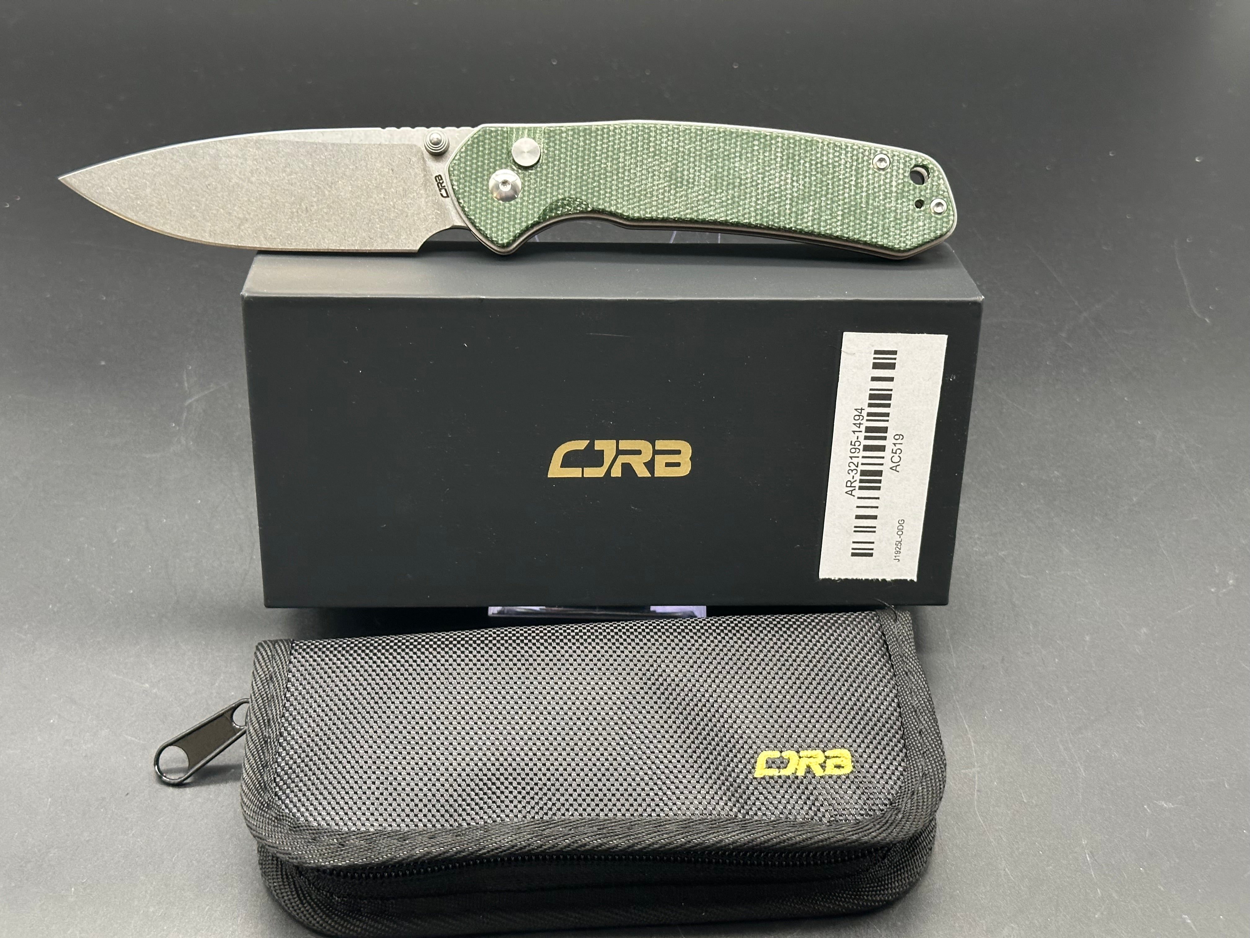 CJRB Large Pyrite Folding Knife with Premium Green Micarta Scales - EDC Pocket Knife for Outdoor Camping, Hiking & Everyday Carry