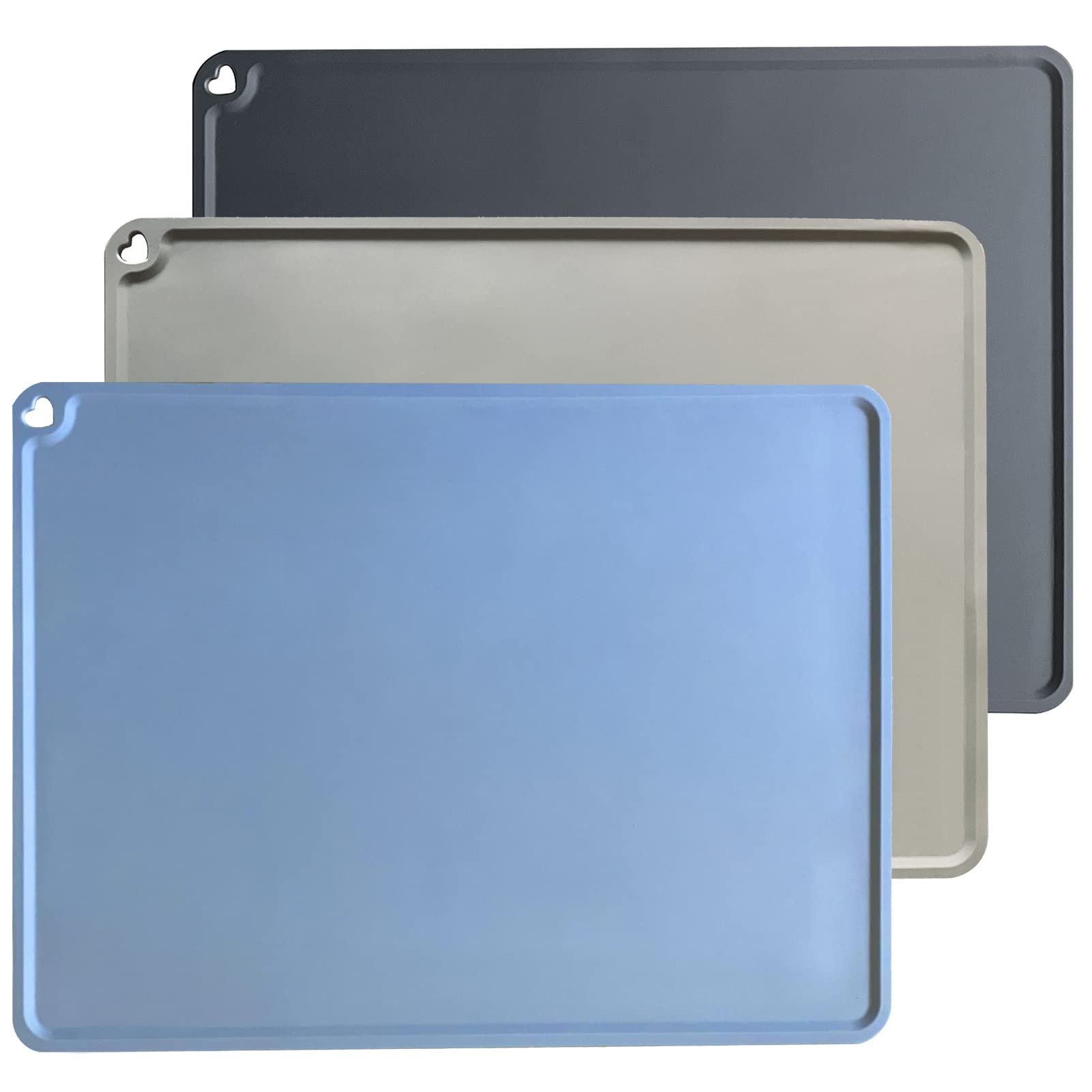 Non-Slip Silicone Placemats for Kids & Toddlers - Heat Resistant, Washable Baby Dining Mats (3 Pack, Blue/Grey/Brown) - Perfect for Home, Travel & Restaurant Use