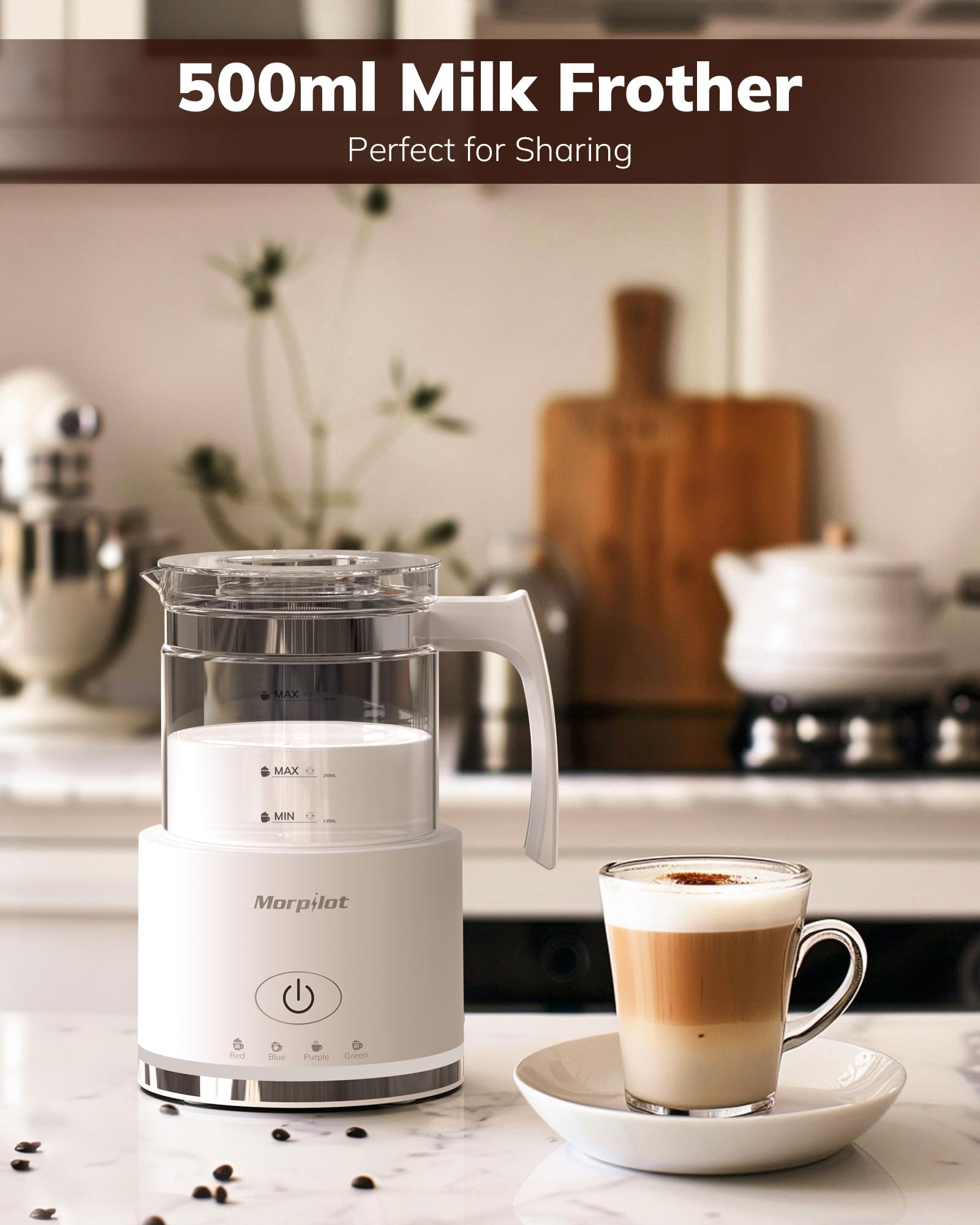 Electric Milk Frother and Steamer - 16.9oz/500ml BPA-Free Milk Frother for Latte, Cappuccino & Hot Chocolate, 4-in-1 Multifunction, Dishwasher Safe, Fast 2-Min Frothing - Perfect for Home Coffee Bars, Office Use & Gift Giving (White)