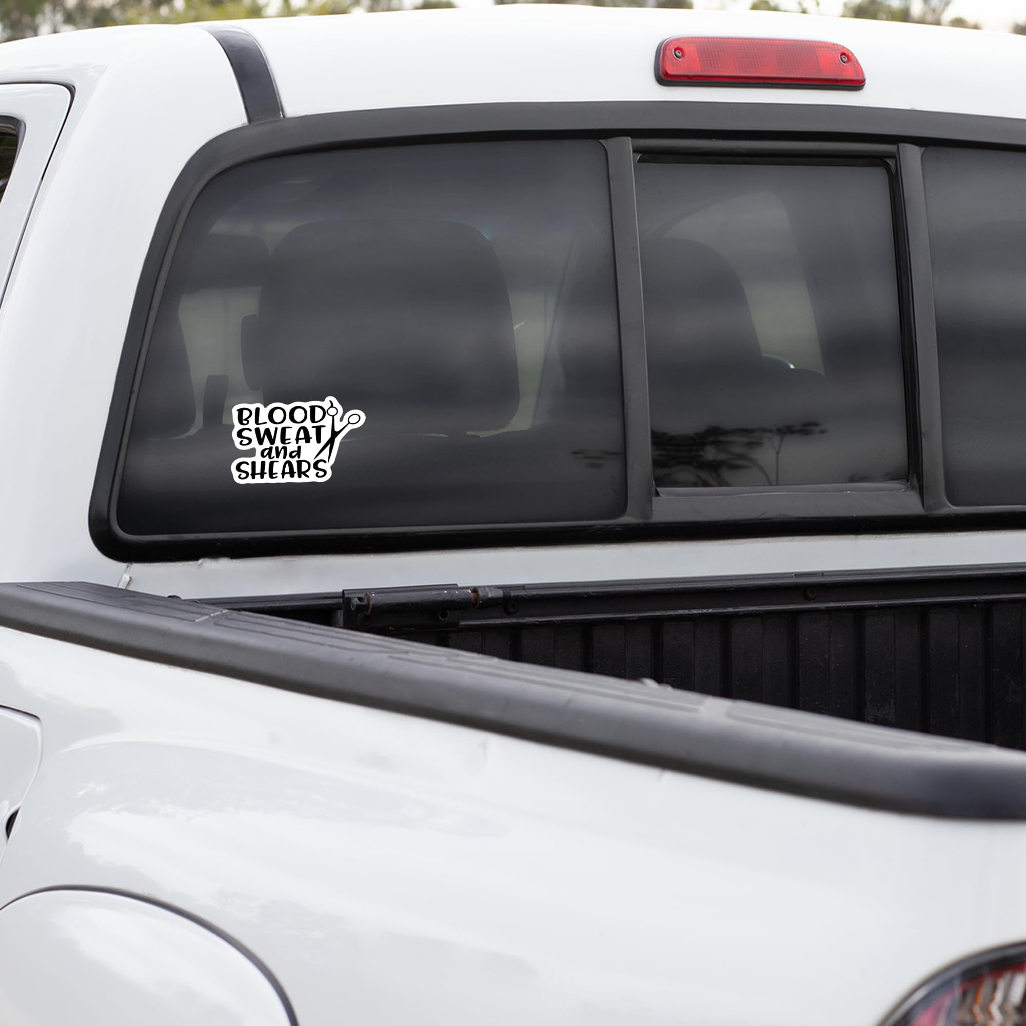 Blood Sweat and Shears Cosmetology UV Resistant Vinyl Decal Sticker - 5 Inch Black with White Background | Perfect for Cars, Trucks, Vans, SUVs, Walls, Cups & Laptops | Durable Outdoor & Indoor Decoration | KCD2675B