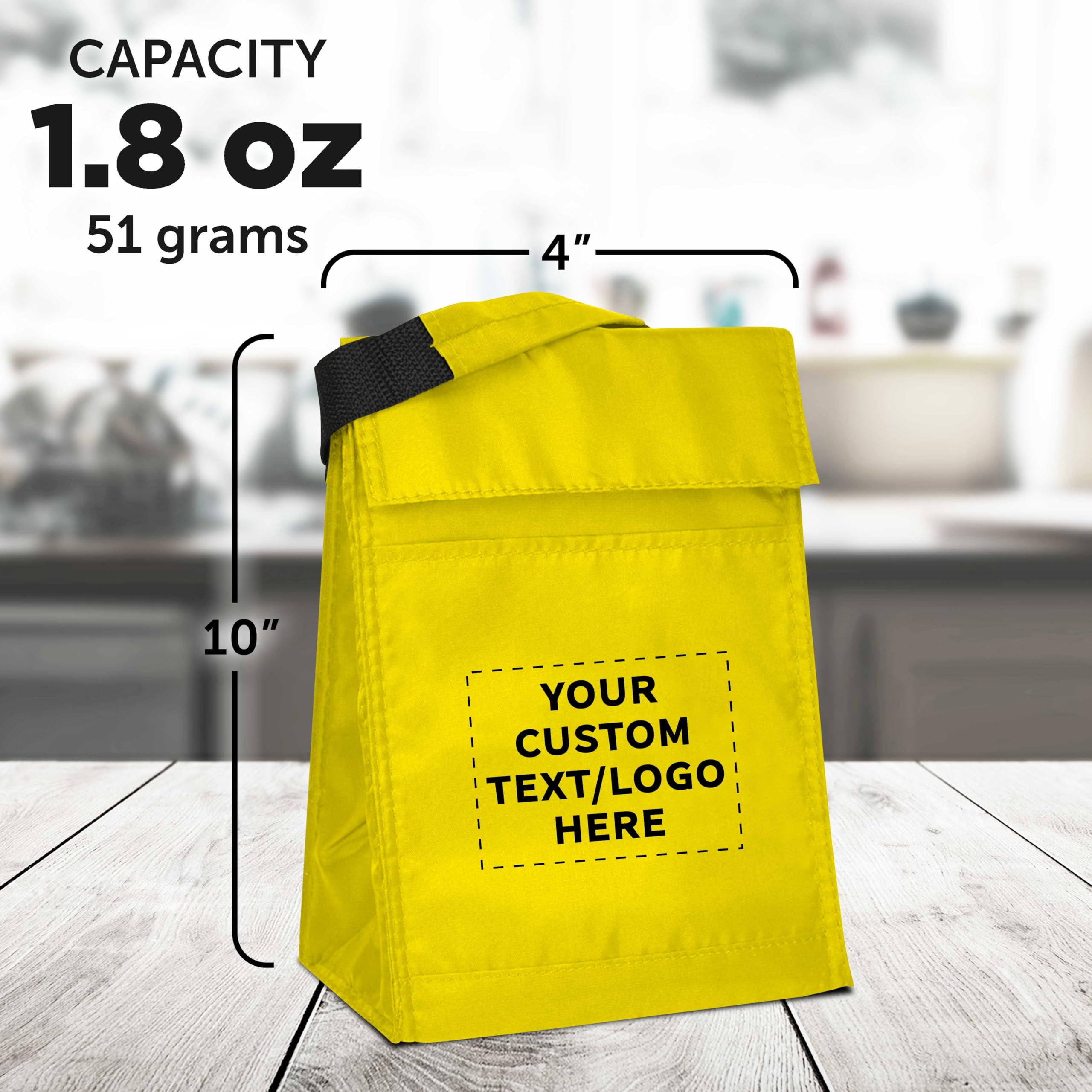 50-Pack Customizable Hook & Loop Insulated Lunch Bags - Durable Polyester Reusable Food Containers with Vibrant Yellow Color - Perfect for School, Office & Picnic Lunch Storage