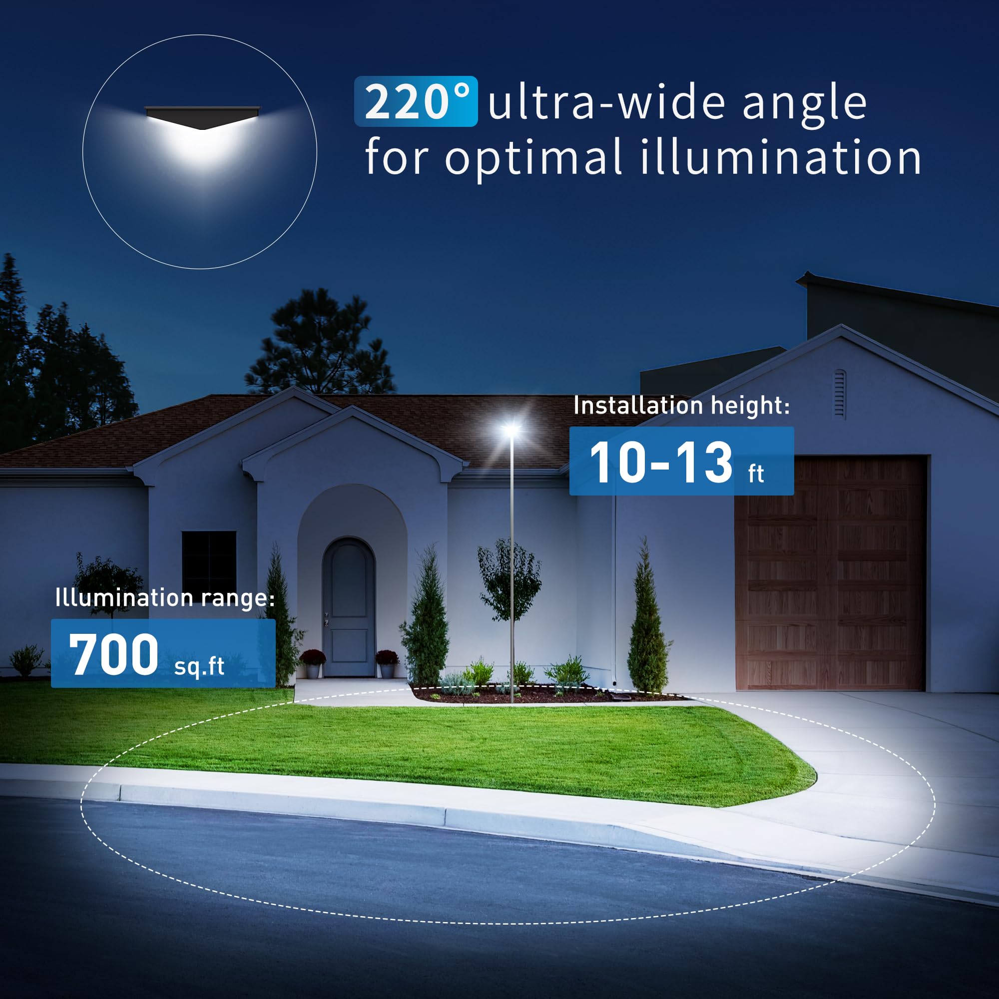 6500K Solar Street Lights Outdoor with Motion Sensor - IP66 Waterproof, Wide Angle, Remote Control, Dusk to Dawn (1 Pack) - Perfect for Driveways, Parking Lots, Gardens & Pathways