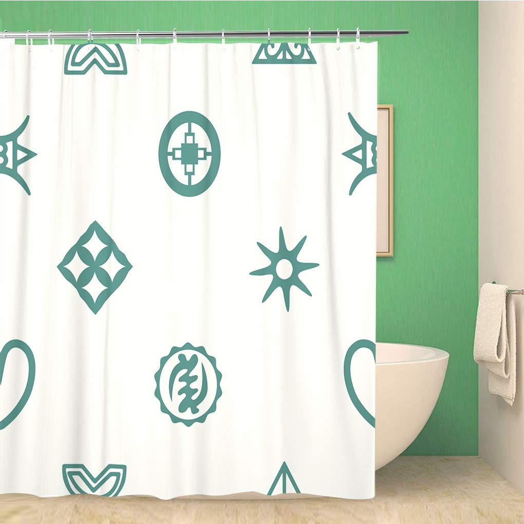 African Adinkra Symbols Shower Curtain - 72x72 Inch Waterproof Polyester Fabric Bath Curtain Set with Hooks, Black & White Tribal Design for Modern Bathroom Decor | Perfect for African-Themed Homes and Cultural Enthusiasts