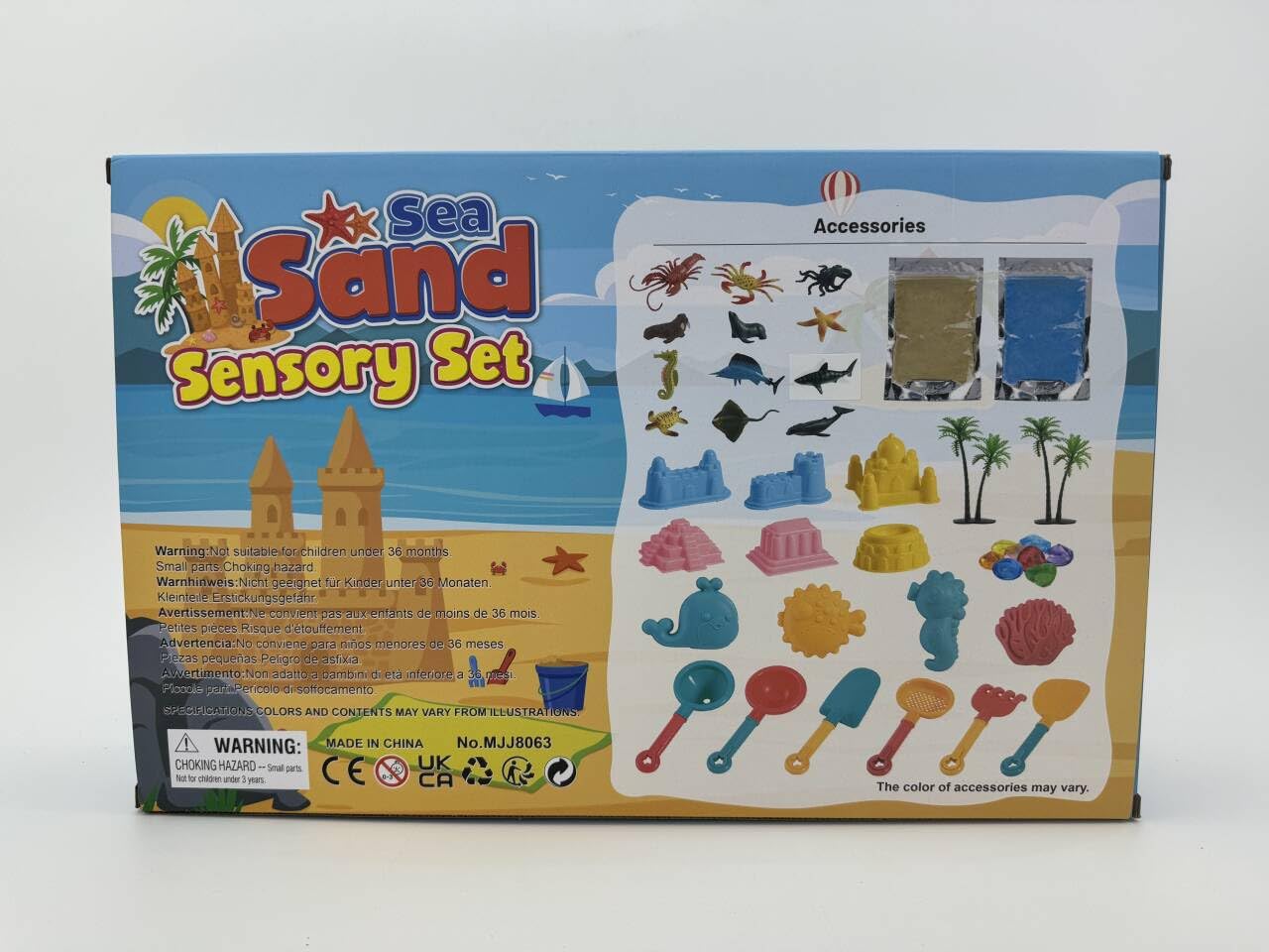 FRUSE Ocean Sensory Bin - 2.2lbs Play Sand Kit with 12 Sea Animal Toys & Sand Molds | Beach Themed Sensory Play for Toddlers Ages 3-7 | Perfect for Preschool Learning, Birthday Gifts & Indoor/Outdoor Sandbox Play