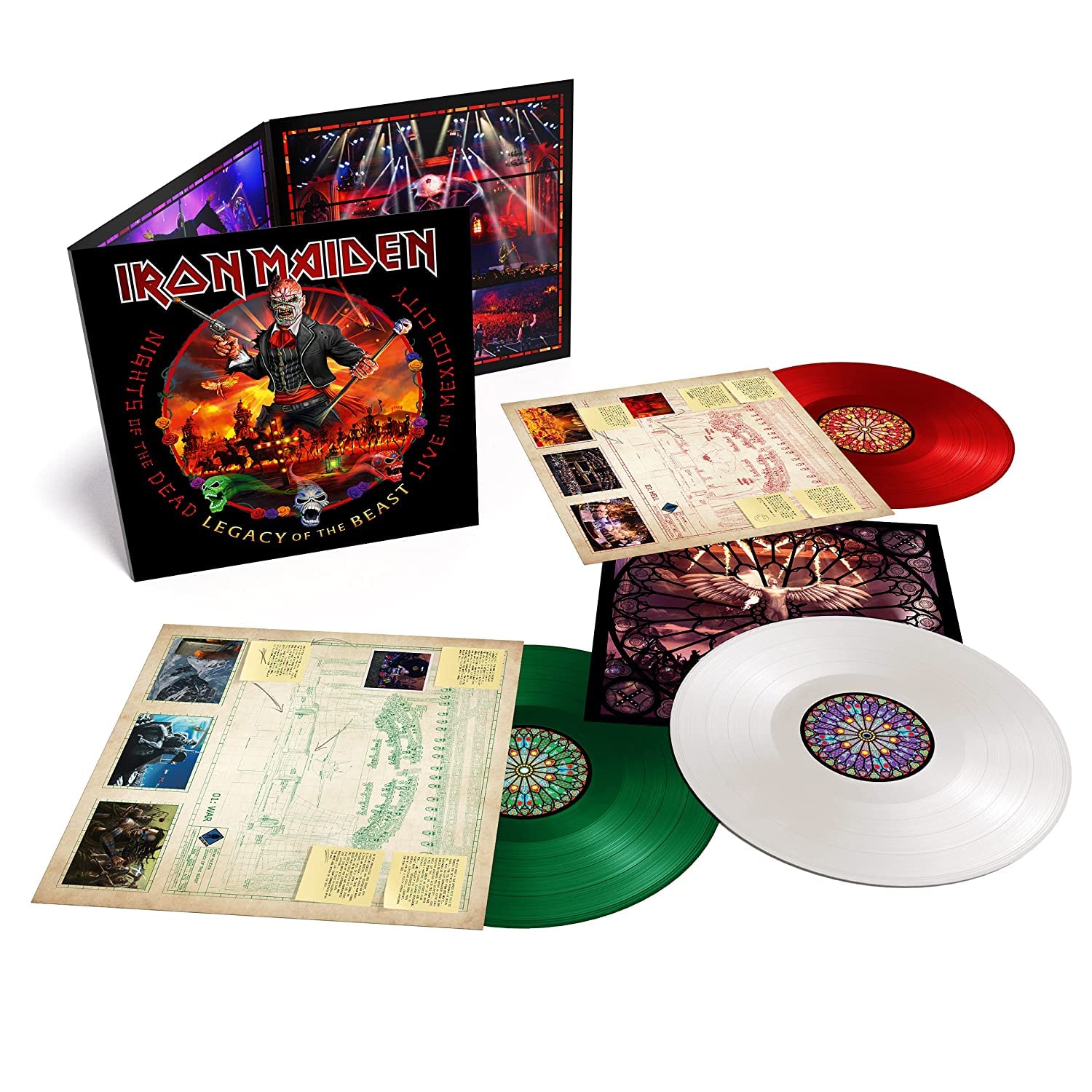 Iron Maiden - Nights of the Dead: Legacy of the Beast Live in Mexico City (Exclusive Red, Green & White Vinyl 3LP Set) - Limited Edition Collector's Item for Metal Music Fans & Vinyl Enthusiasts - Perfect for Home Listening, Gifts & Music Collections