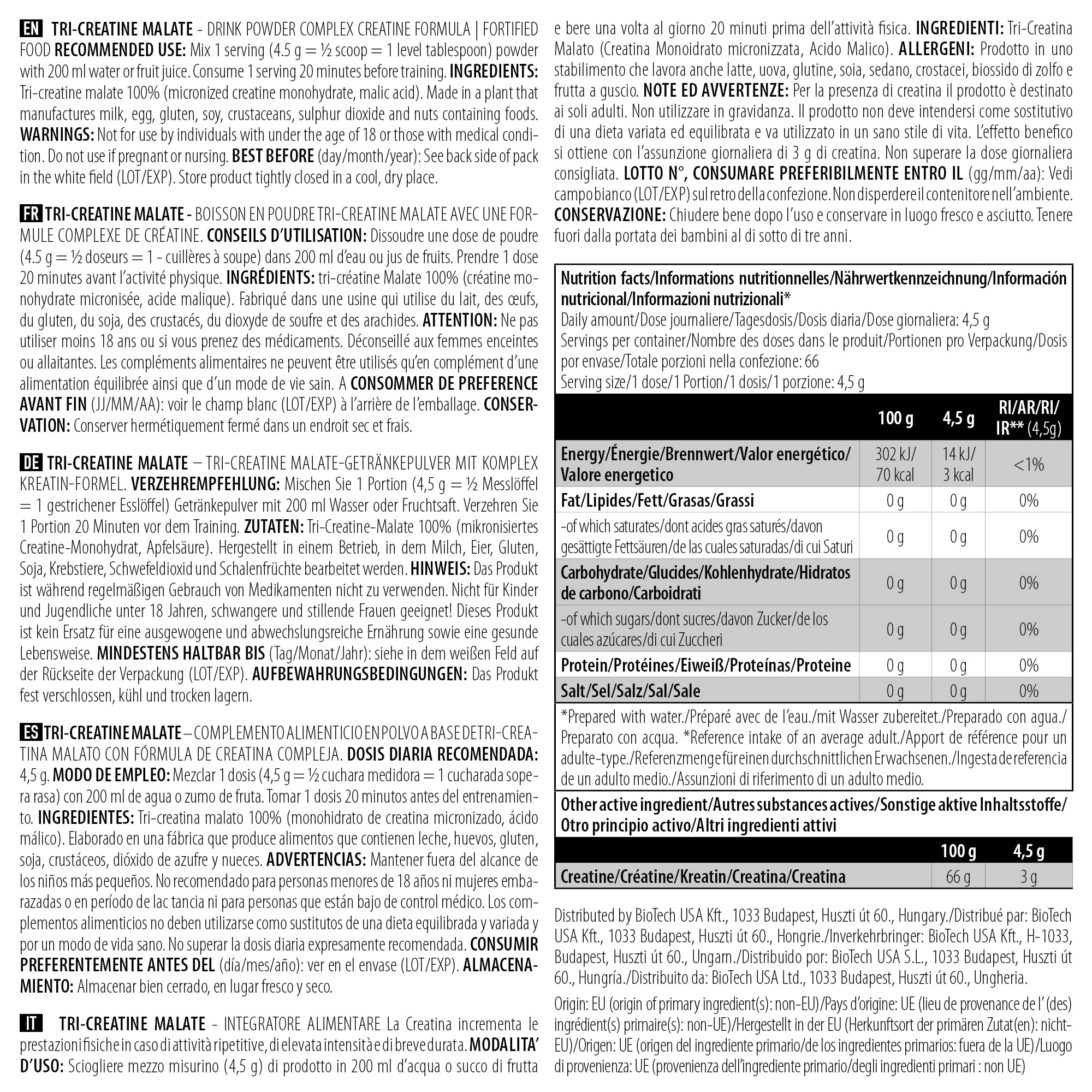 BioTechUSA Tri Creatine Malate 300g - Premium Creatine Supplement for Muscle Growth & Strength | Pre-Workout & Post-Workout Recovery | Gym & Fitness Enthusiasts