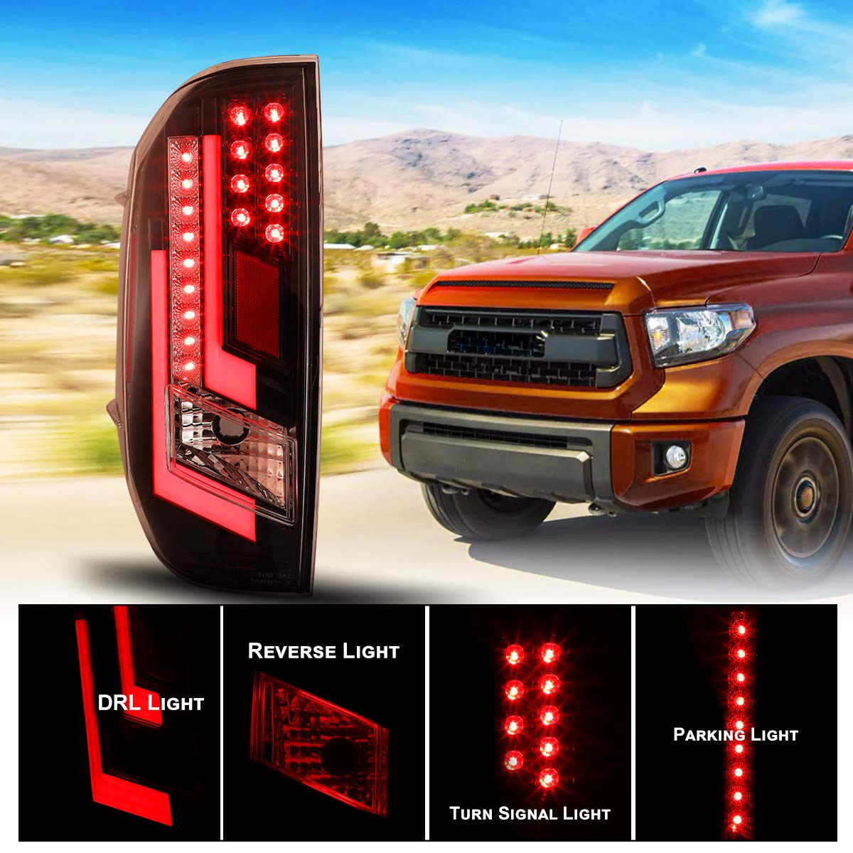 ROXX LED Tail Lights Assembly for 2014-2020 Toyota Tundra - Clear LED Turn Signal, DRL & Brake Light Replacement Kit (Driver & Passenger Side) | Perfect for Night Driving & Enhanced Safety