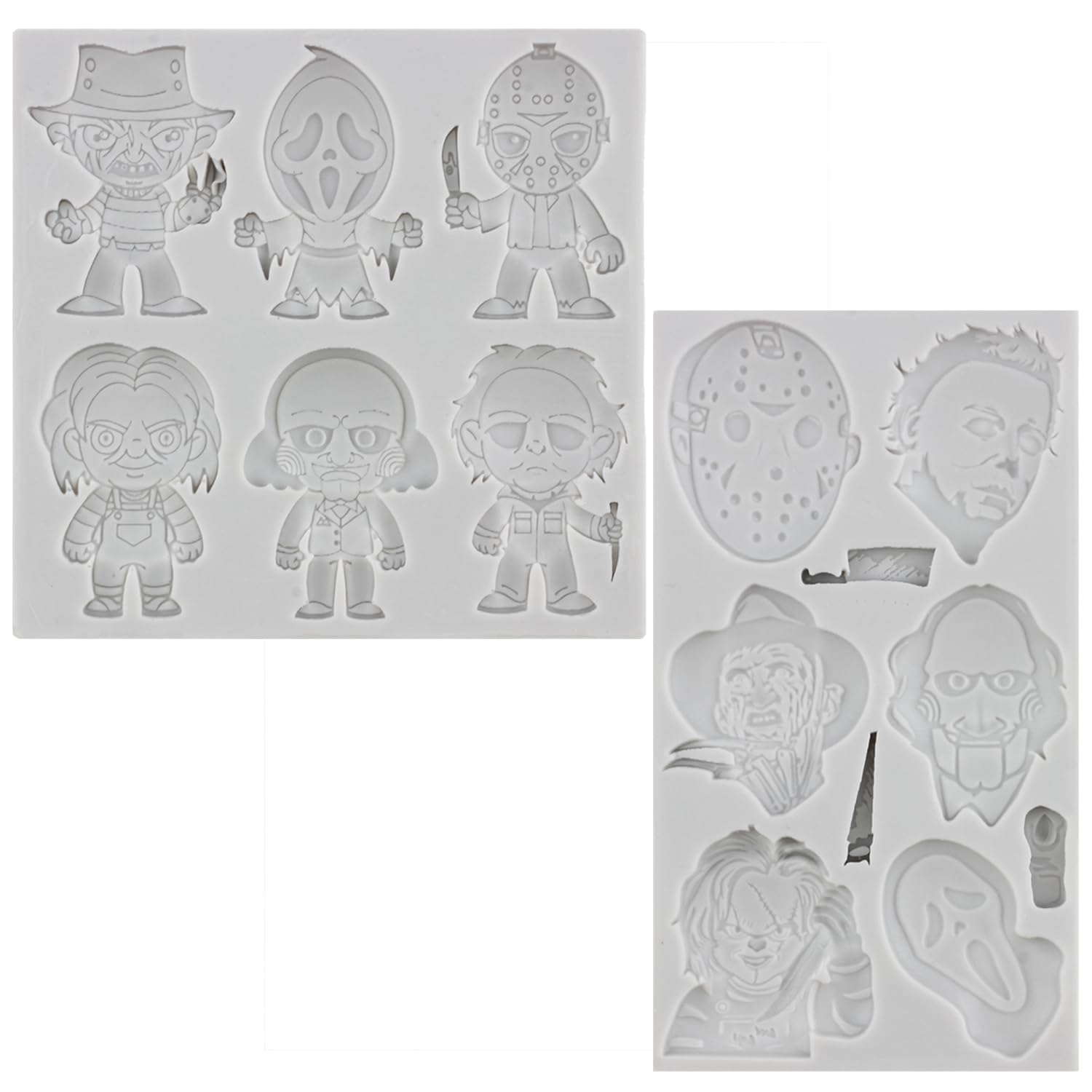 Scary Movie Characters 3D Silicone Fondant Molds Set of 2 - Halloween Cake Decorating, Cupcake Toppers for Candy, Chocolate, Gum Paste & Polymer Clay - Perfect for Horror Themed Parties & DIY Decor