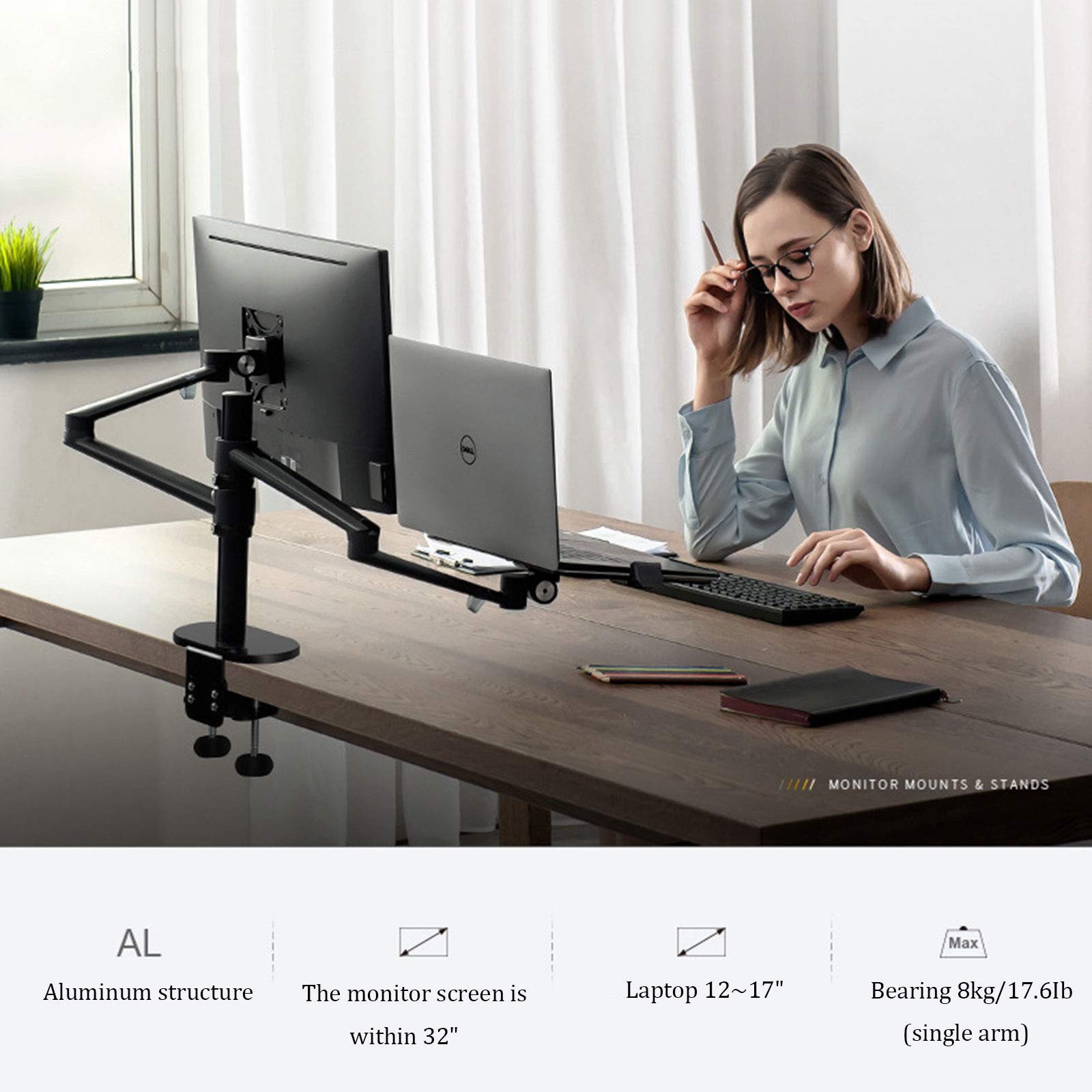 ELQ 2-in-1 360° Rotating Heavy Duty Dual Arm Desk Mount for 17-32