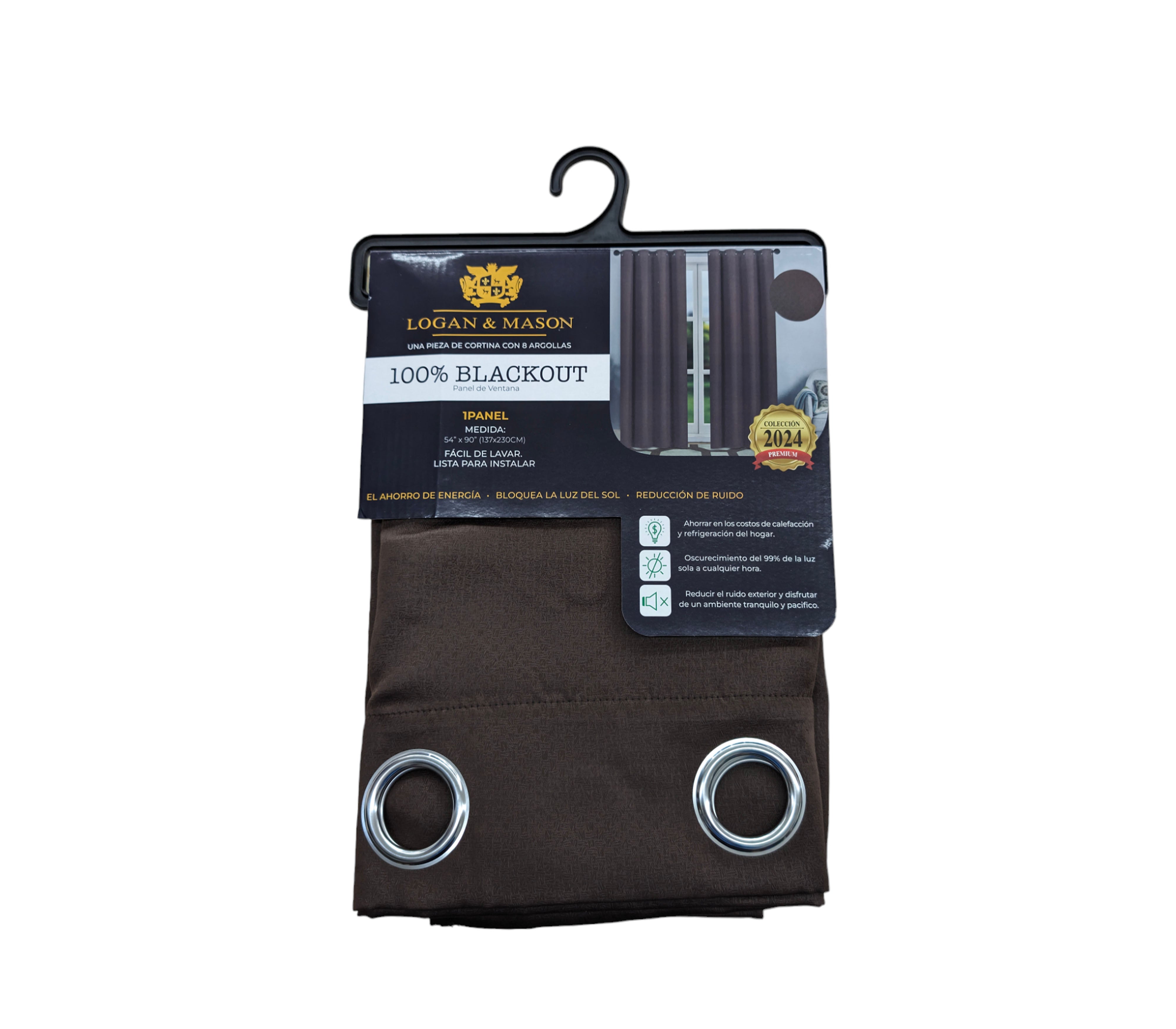 Logan & Mason 100% Blackout Window Curtain with Rings - Thermal Insulated Room Darkening Drapes for Bedroom, Living Room & Nursery