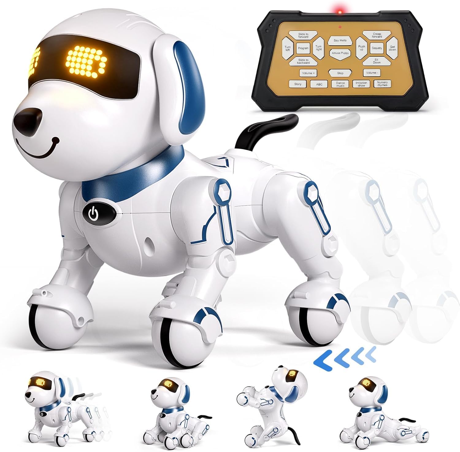 AI Smart Remote Control Robot Dog Toy for Kids 5+ | Programmable Interactive Dancing Robot with LED Eyes & Sound | STEM Educational RC Stunt Pet Toy | Birthday Gift for Boys & Girls | Playtime Companion & Learning Tool (White Blue)