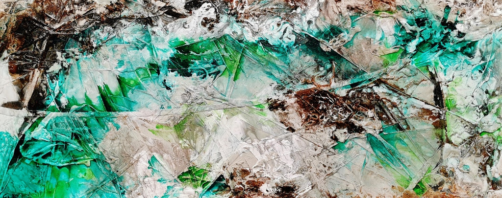 Palm Springs Bling 240cm x 100cm Cream Green Textured Abstract Canvas Art - Modern Wall Decor for Living Room, Bedroom & Office