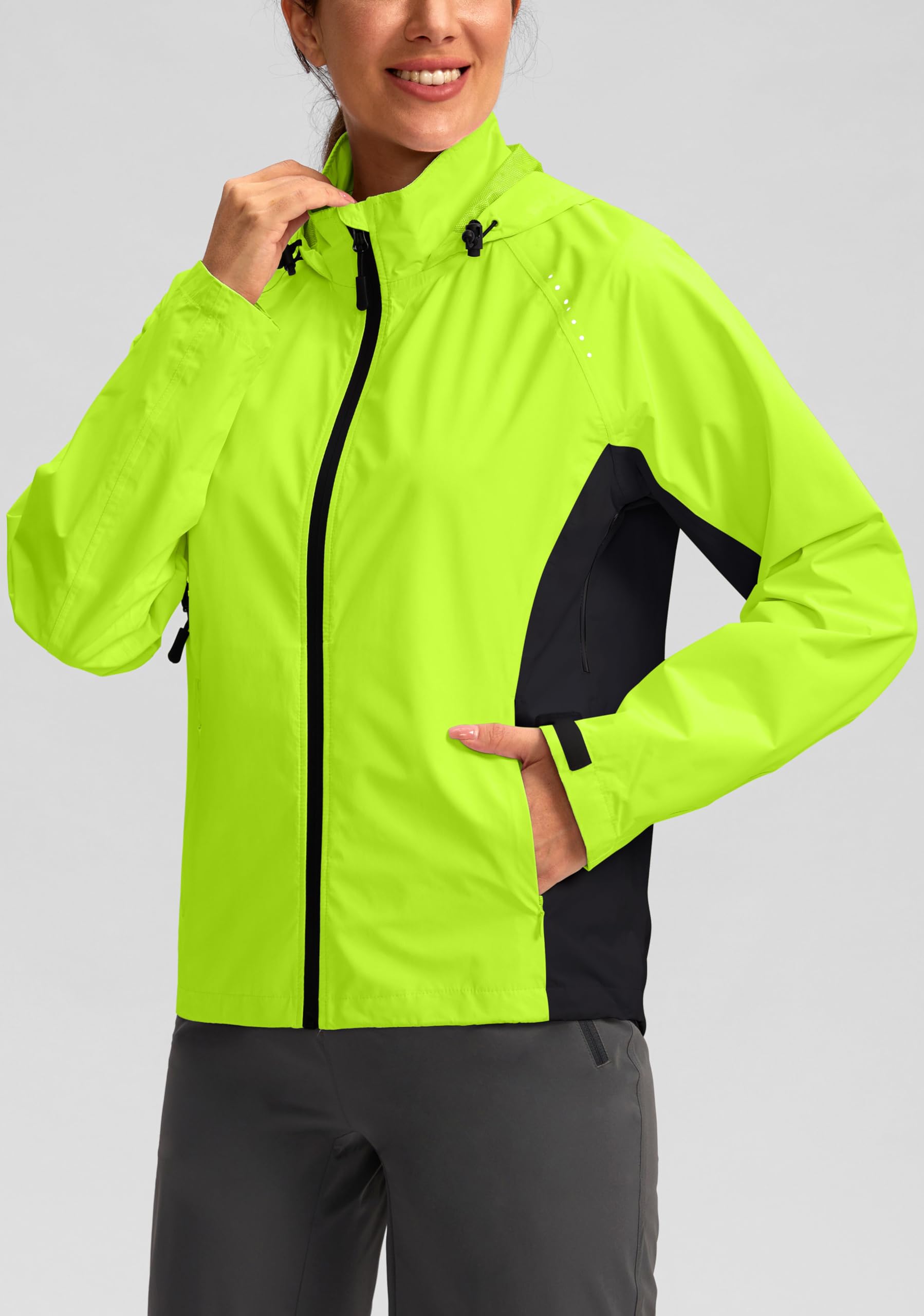 Bikewa Women's Waterproof Cycling Rain Jacket - Lightweight Windproof Running Windbreaker with Reflective Stripes & Packable Hood - Perfect for Biking, Jogging, Hiking & Outdoor Activities