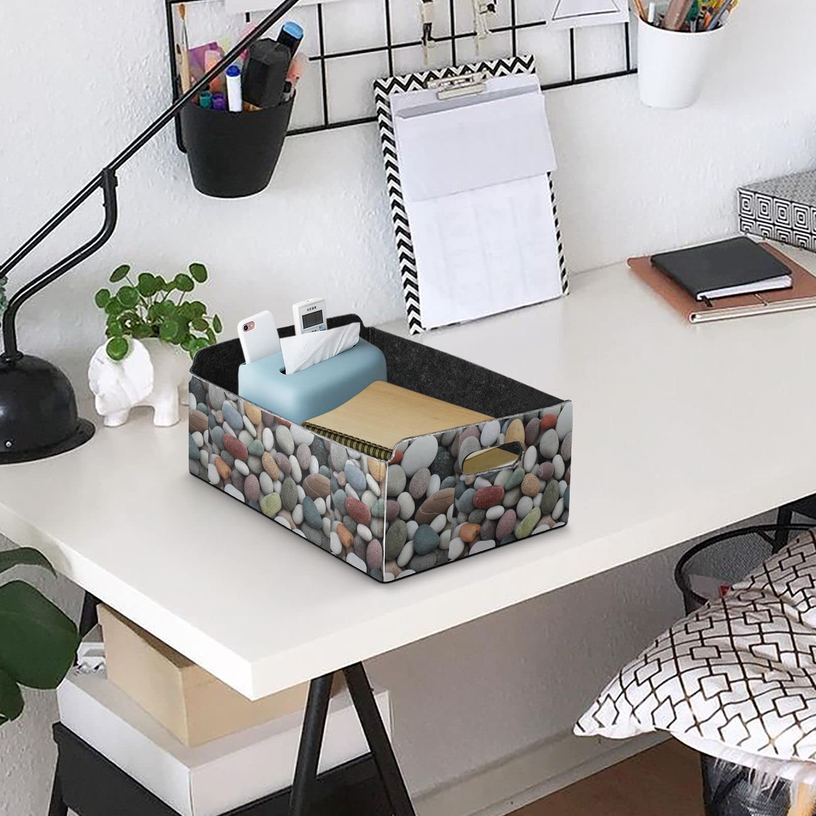 Stylish Rectangular Desk Organizer Tray with Pebble Texture - Felt Cloth Jewelry & Vanity Storage, Detachable & Foldable for Countertop, Tissues & Valet Use - Perfect for Home Office, Bathroom & Dressing Table Organization