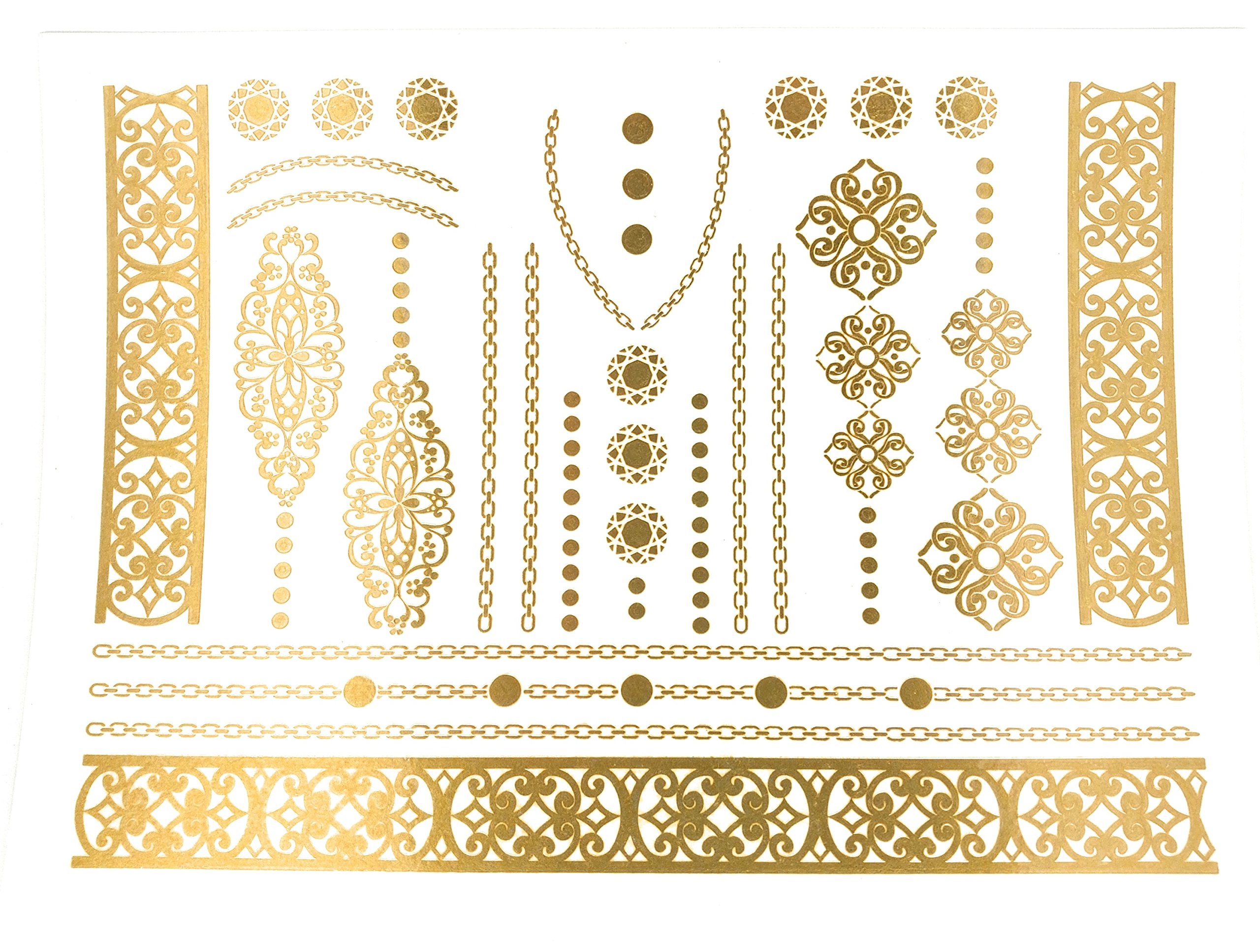 Metallic Temporary Tattoos for Women & Girls - Golden & Silver Ancient Design - 19x15cm (1PC) - Perfect for Festivals, Parties, and Special Occasions