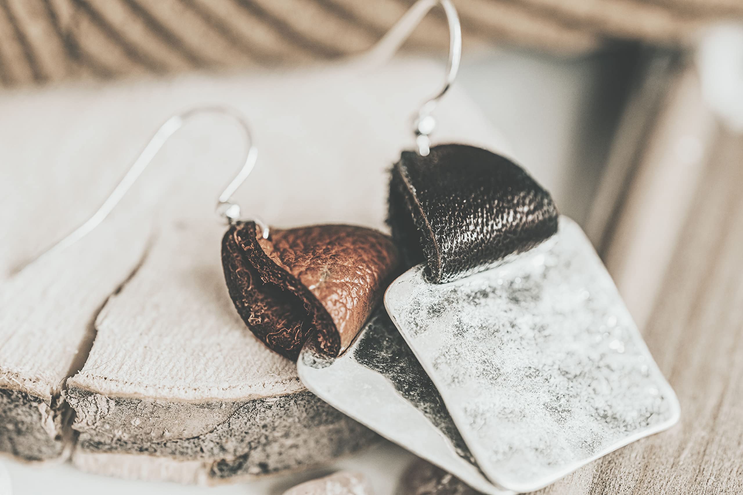 Stylish Black Leather Silver Square Earrings for Women - Trendy Boho Chic Jewelry for Parties, Weddings & Everyday Wear
