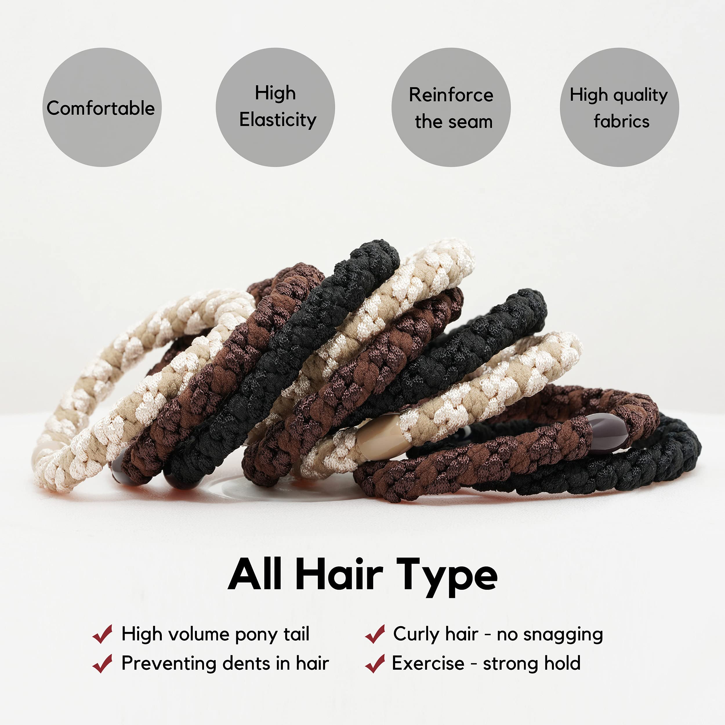 18 Pcs No Damage Hair Ties for Women & Girls - Soft Ponytail Holders for Thick Hair, No Crease Elastic Hair Bands (HBY) - Perfect for Workouts, Office & Daily Styling