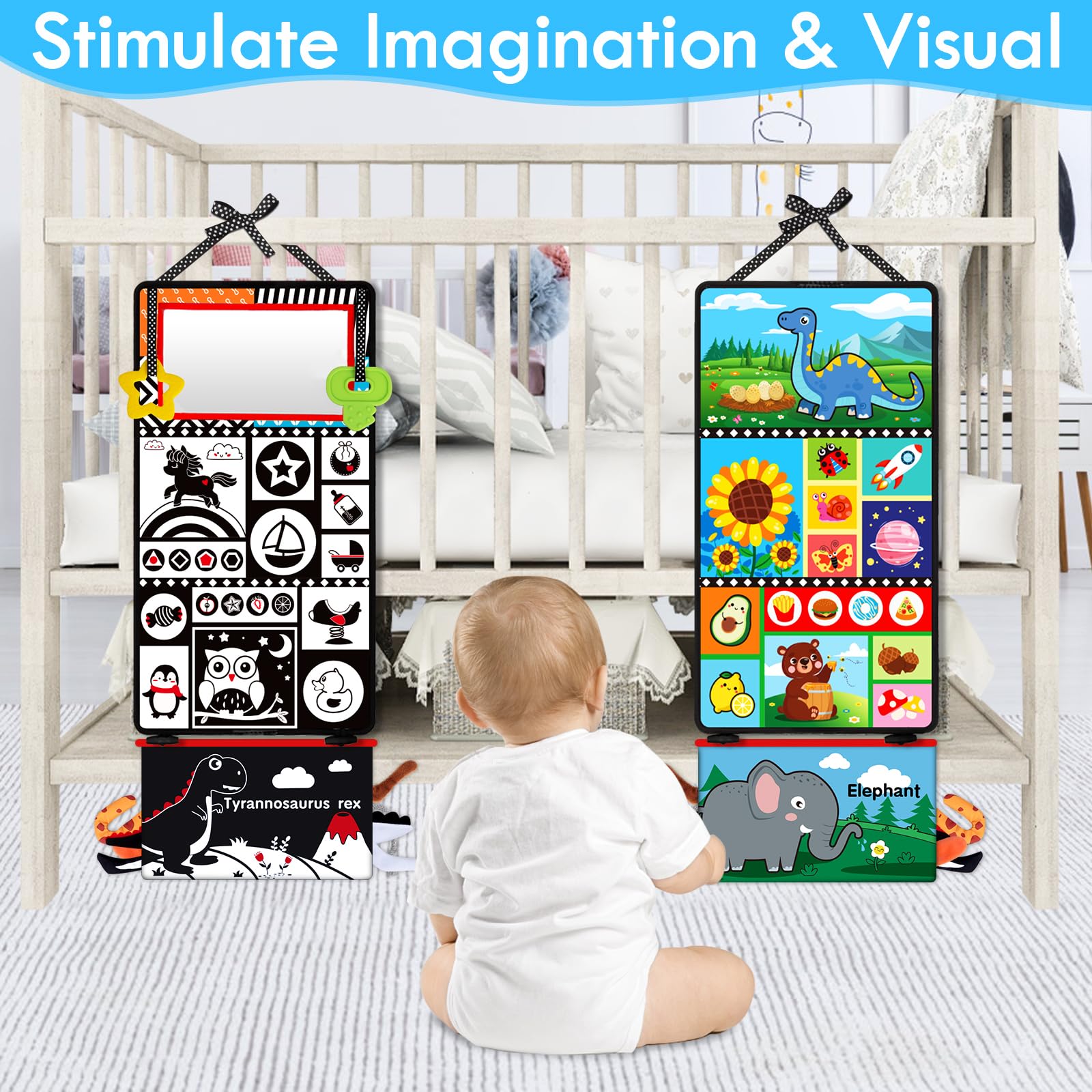 Montessori Baby Mirror Toy for Tummy Time - High Contrast Sensory Toy with Crinkle Book & Teether for Brain Development - Newborn Infant Toys 0-12 Months - Perfect Baby Shower Gift for Boys & Girls - Great for Playtime, Learning & Early Childhood Development
