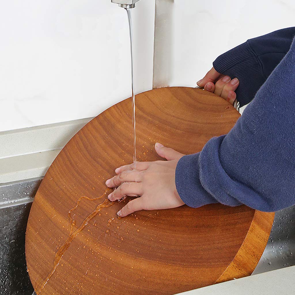 Premium Yellow Iron Round Chopping Board with U-Shaped Handle - Double-Sided Natural Wood Cutting Board for Kitchen - Family-Friendly & Durable - Multiple Sizes Available - Perfect for Meat, Vegetables & Food Prep