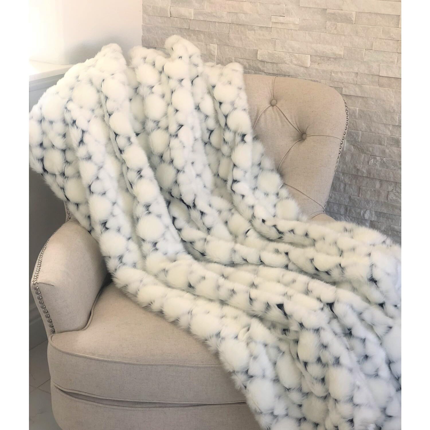 Plutus White & Black Faux Fur Luxury Snow Throw Blanket - 60