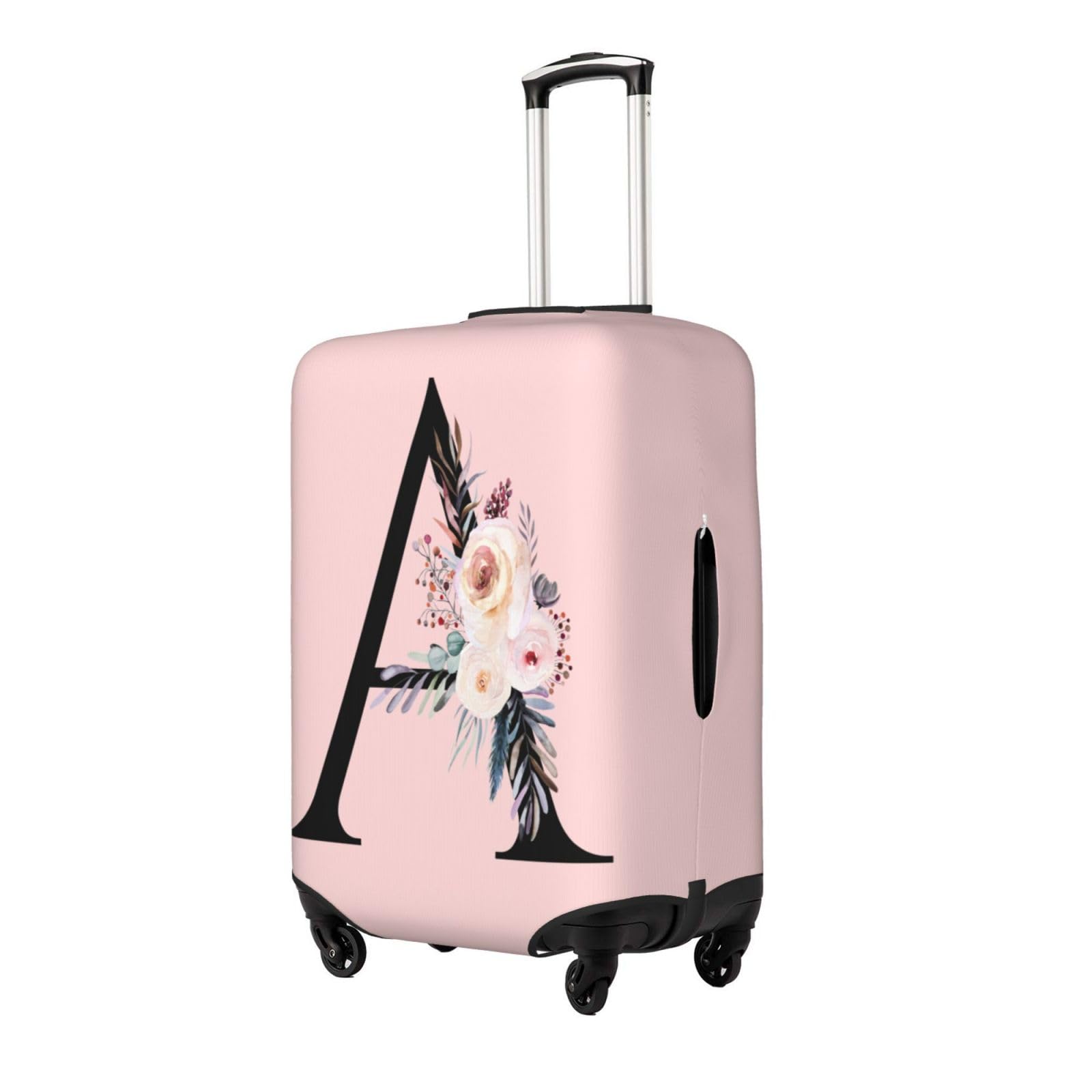 Cute Pink Spandex Suitcase Cover with Black Letter A & Boho Floral Design - Anti-Scratch, Dust-Proof Washable Luggage Protector for Kids & Adults (Fits 18-21 Inch Bags) - Perfect for Travel, Airplane Trips & Suitcase Protection