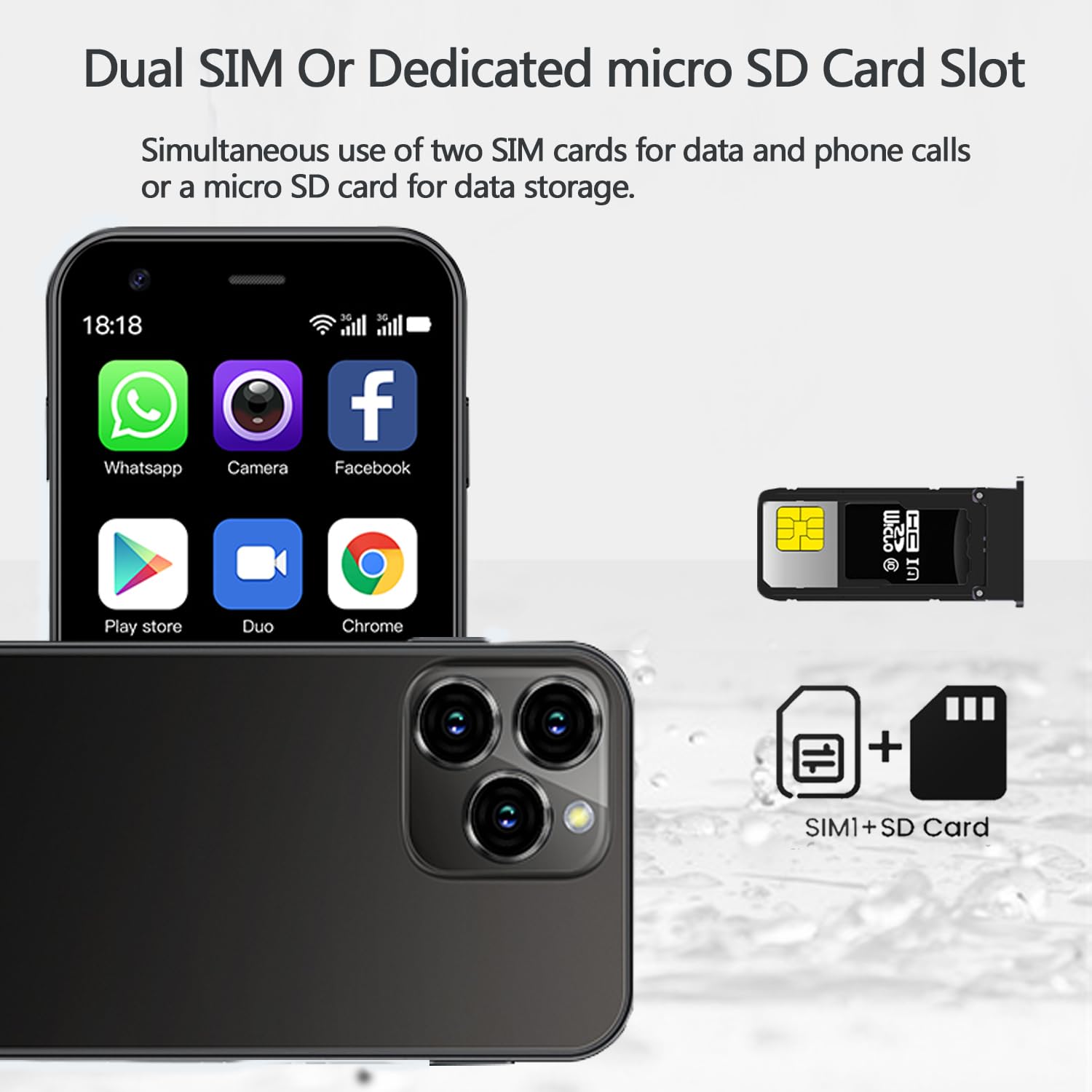 World's Smallest 3.0 Inch Mini Smartphone - Android 8.1 Quad Core Unlocked 3G WiFi GPS Dual SIM Phone (2GB RAM 16GB ROM, Black) - Perfect Pocket-Sized Phone for Kids, Travel & Emergency Use