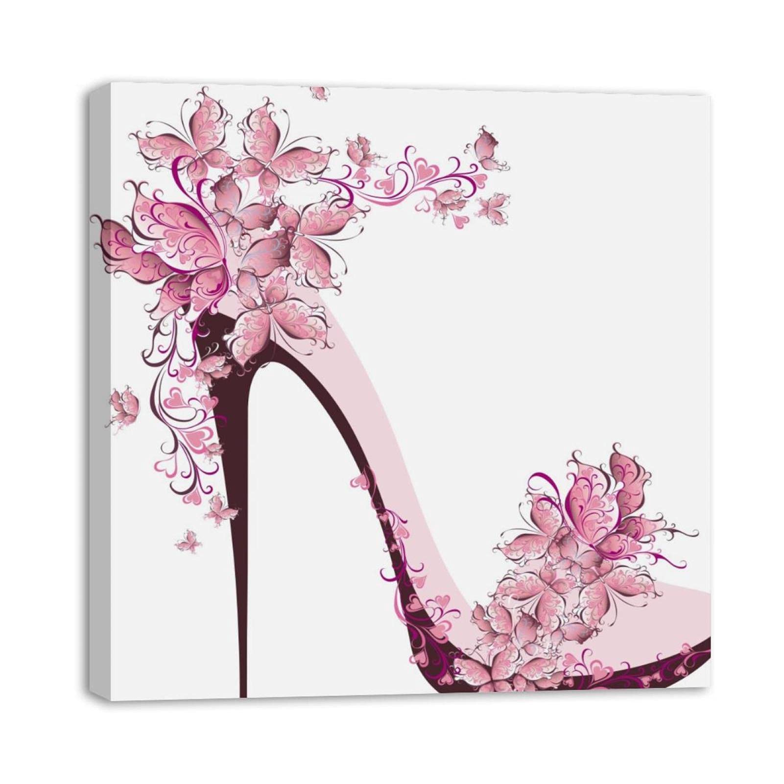 Framed Canvas Wall Art - High Heel Shoe with Butterfly Illustration, Oil Painting Style Poster for Living Room, Bedroom, Bathroom & Office Decor | Perfect for Home Decoration & Gift Giving
