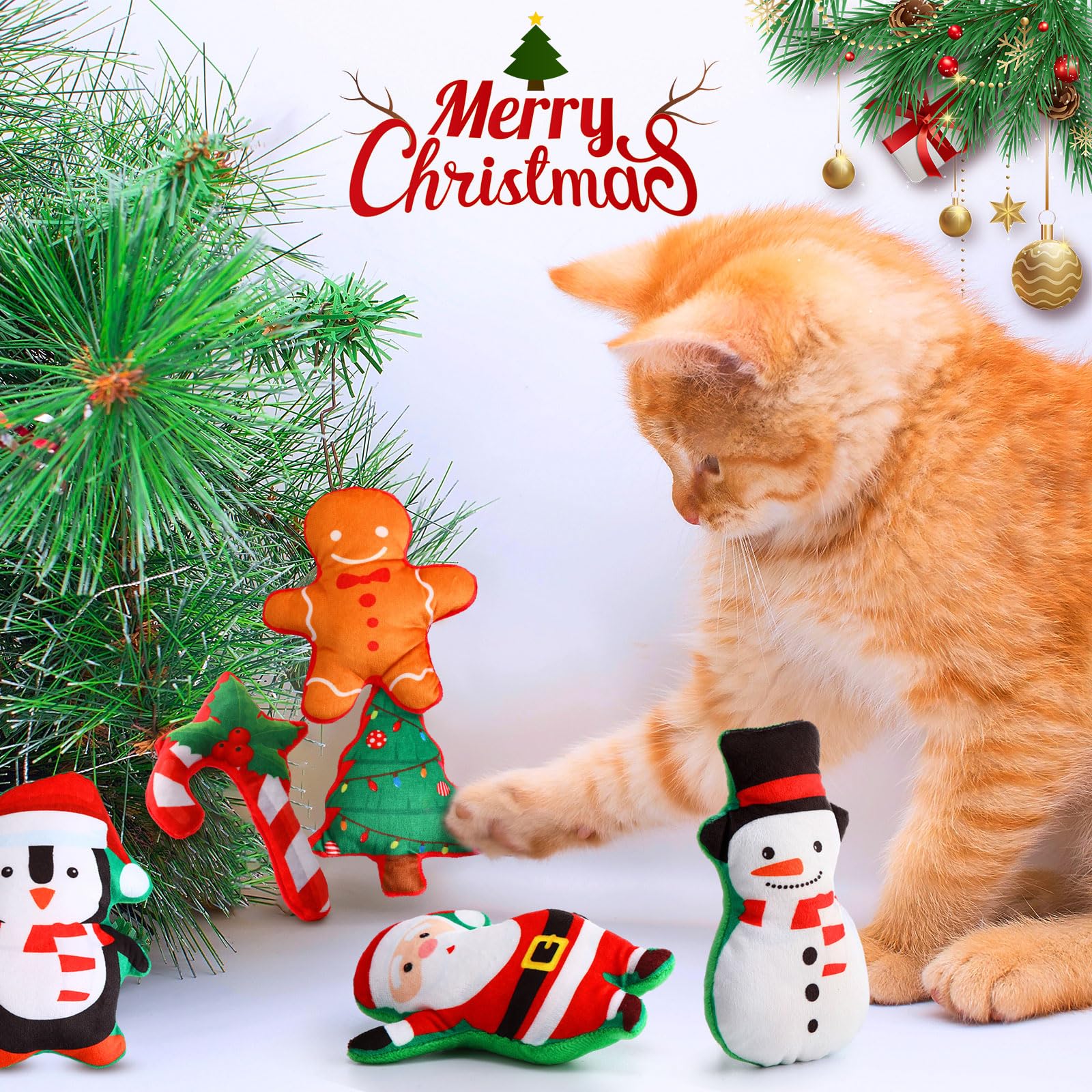 12 Pack Christmas Catnip Toys for Kittens - Xmas Stuffed Plush Cat Chew Toys with Catnip - Holiday Party Favors & Decor for Cats - Perfect for Teething, Playtime & Christmas Celebrations