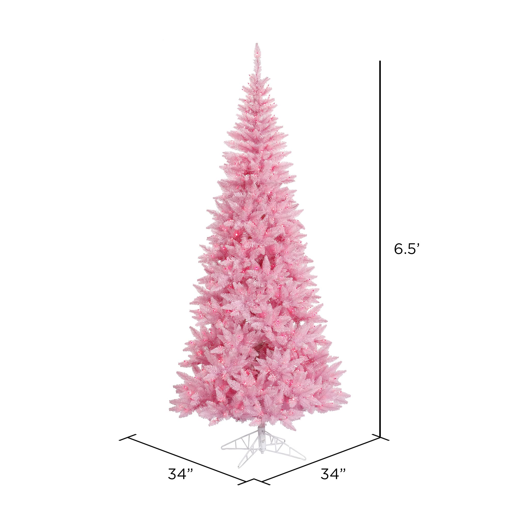 Vickerman 6.5 Foot Pink Artificial Slim Christmas Tree with Dura-Lit LED Lights - Flocked Faux Fir Holiday Decor for Living Room, Bedroom & Office - Indoor Xmas Decorations for Home, Party & Festive Season