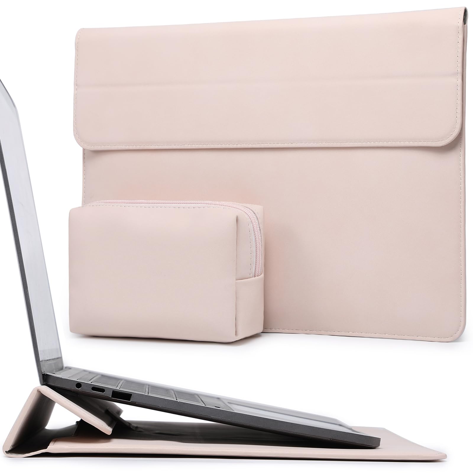 HYZUO 15 Inch Laptop Sleeve with Stand - Compatible with MacBook Air 15 M3 A3114 & M2 A2941 (2023-2024), Surface Laptop 7/6/5/4/3, MacBook Pro 15 A1990 A1707 (2016-2019) - Includes Carry Bag - Apricot Color - Perfect for Work, Travel & School Protection