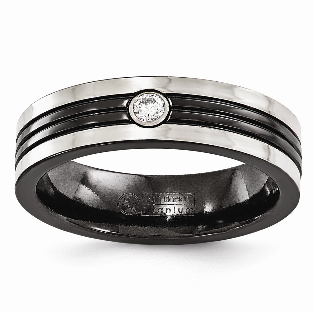 Black Titanium Round Diamond Bezel Wedding Band Ring for Men & Women - 0.1 ct Diamond Engagement Ring, Anniversary Gift, Promise Ring - Perfect for Weddings, Proposals & Special Occasions