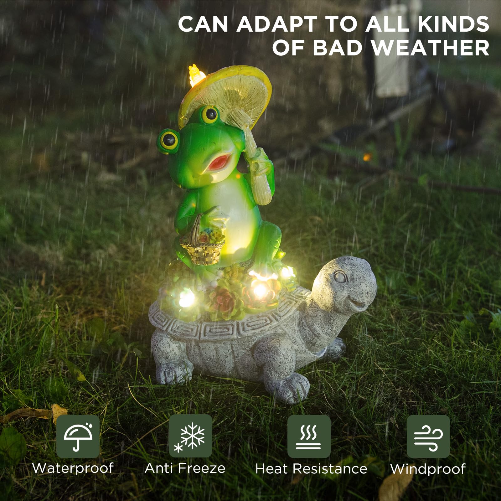 Solar-Powered Turtle & Frog Garden Statue with Mushroom Lights - Outdoor Lawn Decor for Patio, Porch & Yard - Unique Birthday Gift for Men & Women - Perfect for Garden, Pathway & Backyard Lighting