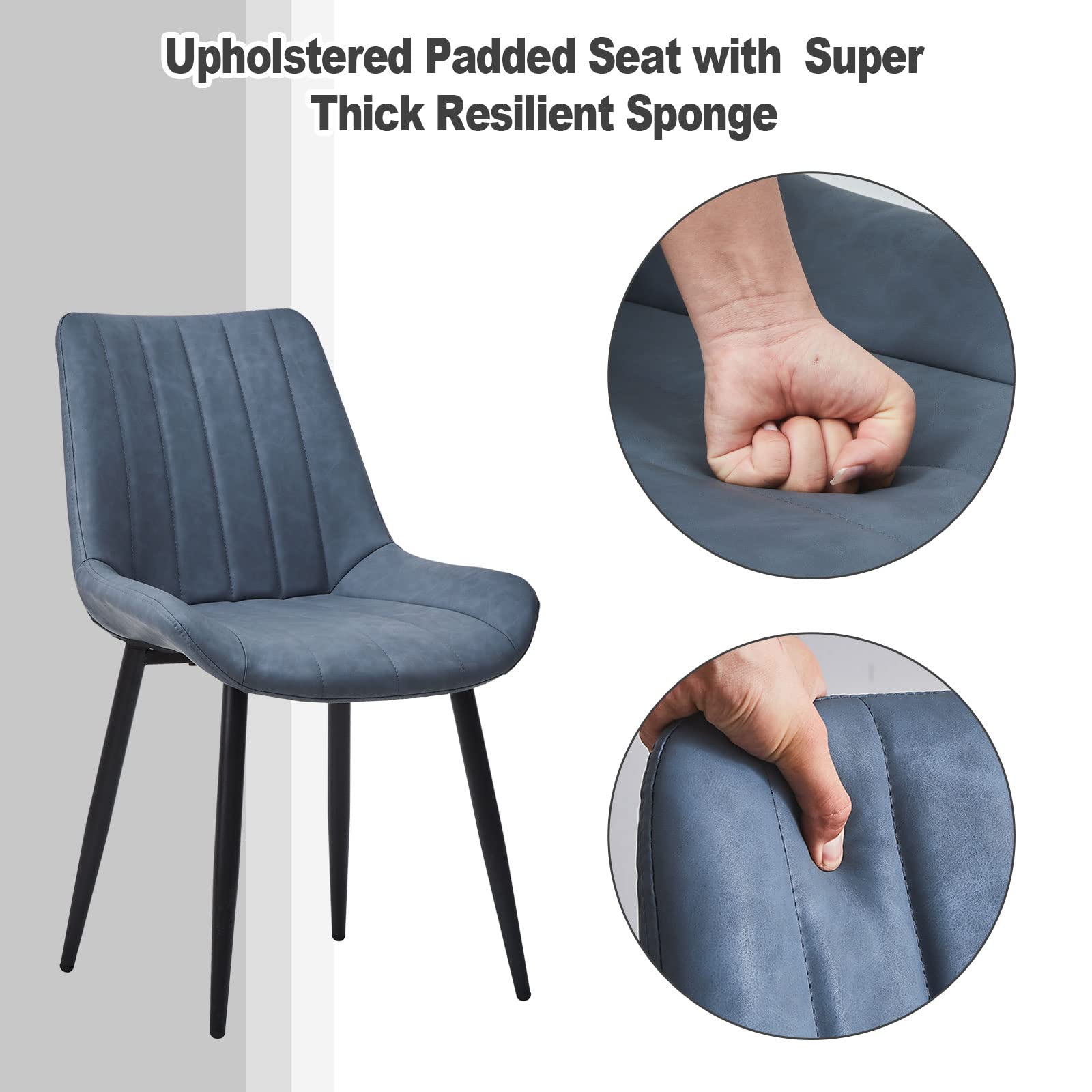TUKAILAi Set of 4 Modern Faux Leather Dining Chairs - Upholstered Kitchen Chairs with Metal Legs, Comfortable for Home, Restaurant & Office Use - Blue Leisure Chairs for Dining Room, Kitchen & Commercial Spaces